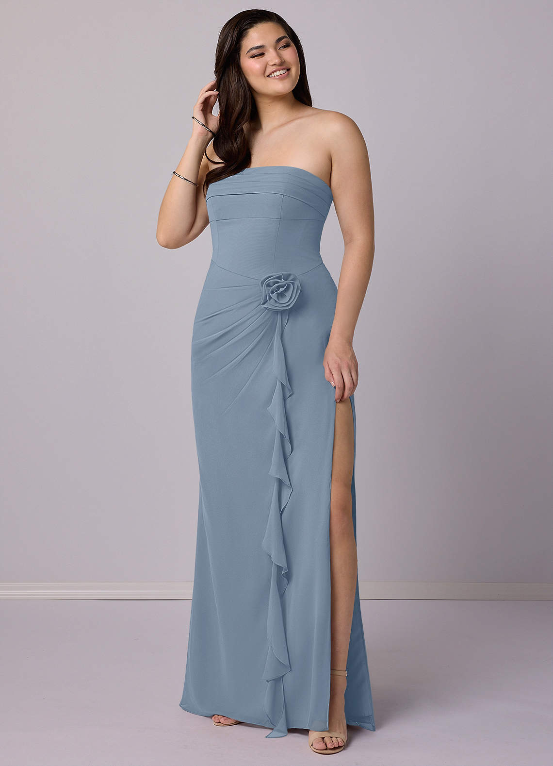 Barbie ♥ Azazie Bridesmaid Dresses Sheath Strapless Chiffon Floor-Length Dress image1