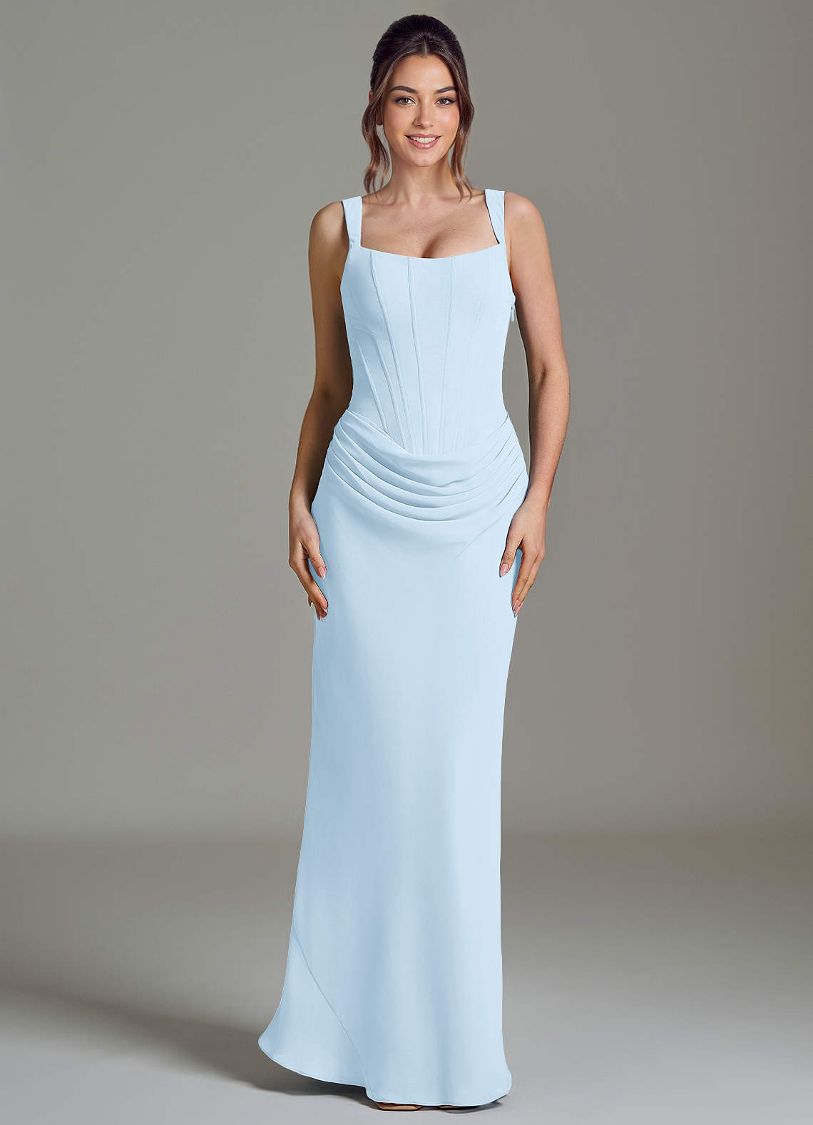 Azazie Niamh Bridesmaid Dresses Sky Blue Mermaid Corset Chiffon Dress image2