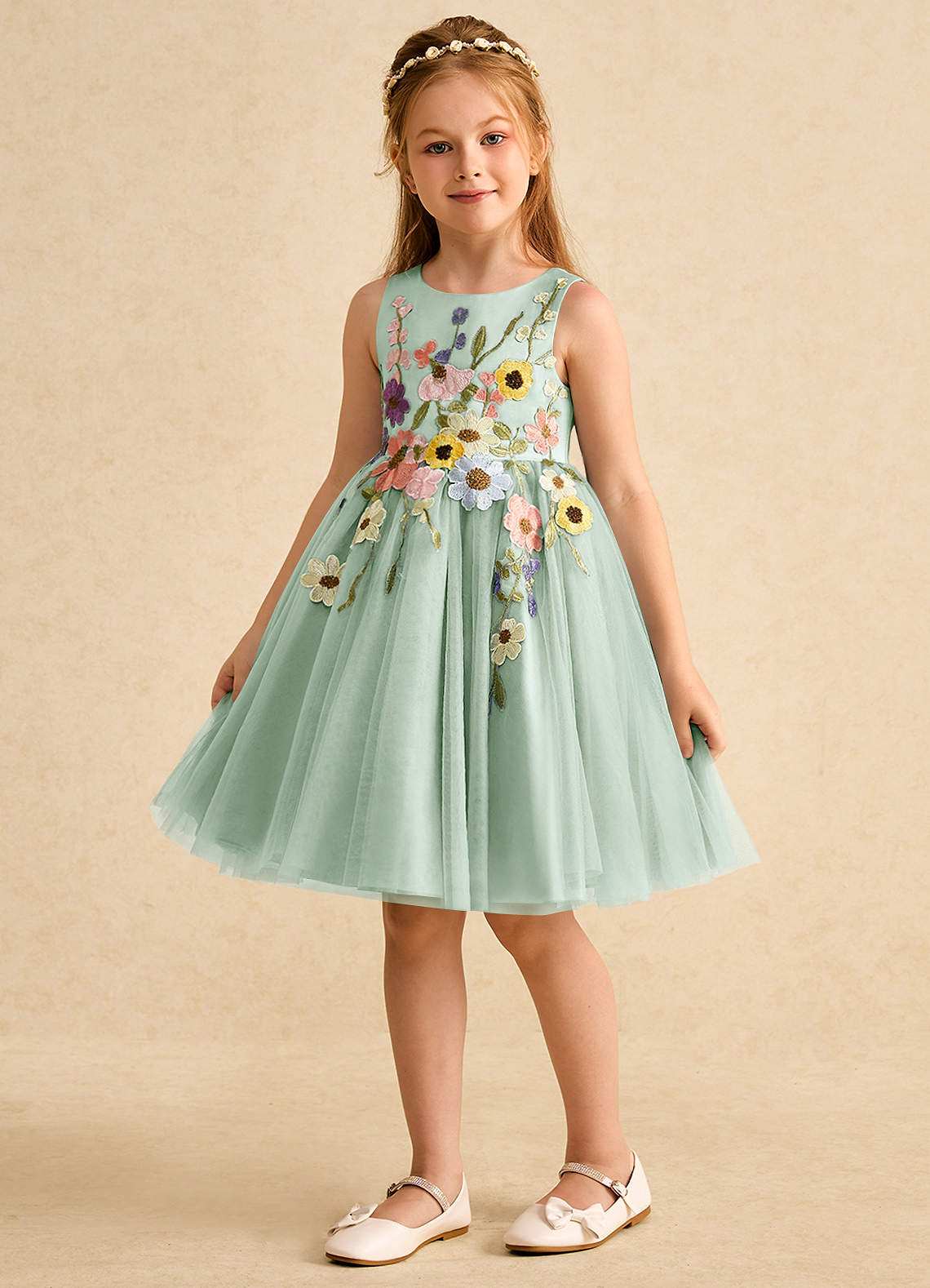Azazie Prima Flower Girl Dresses Agave A-Line Bow Tulle Dress image4