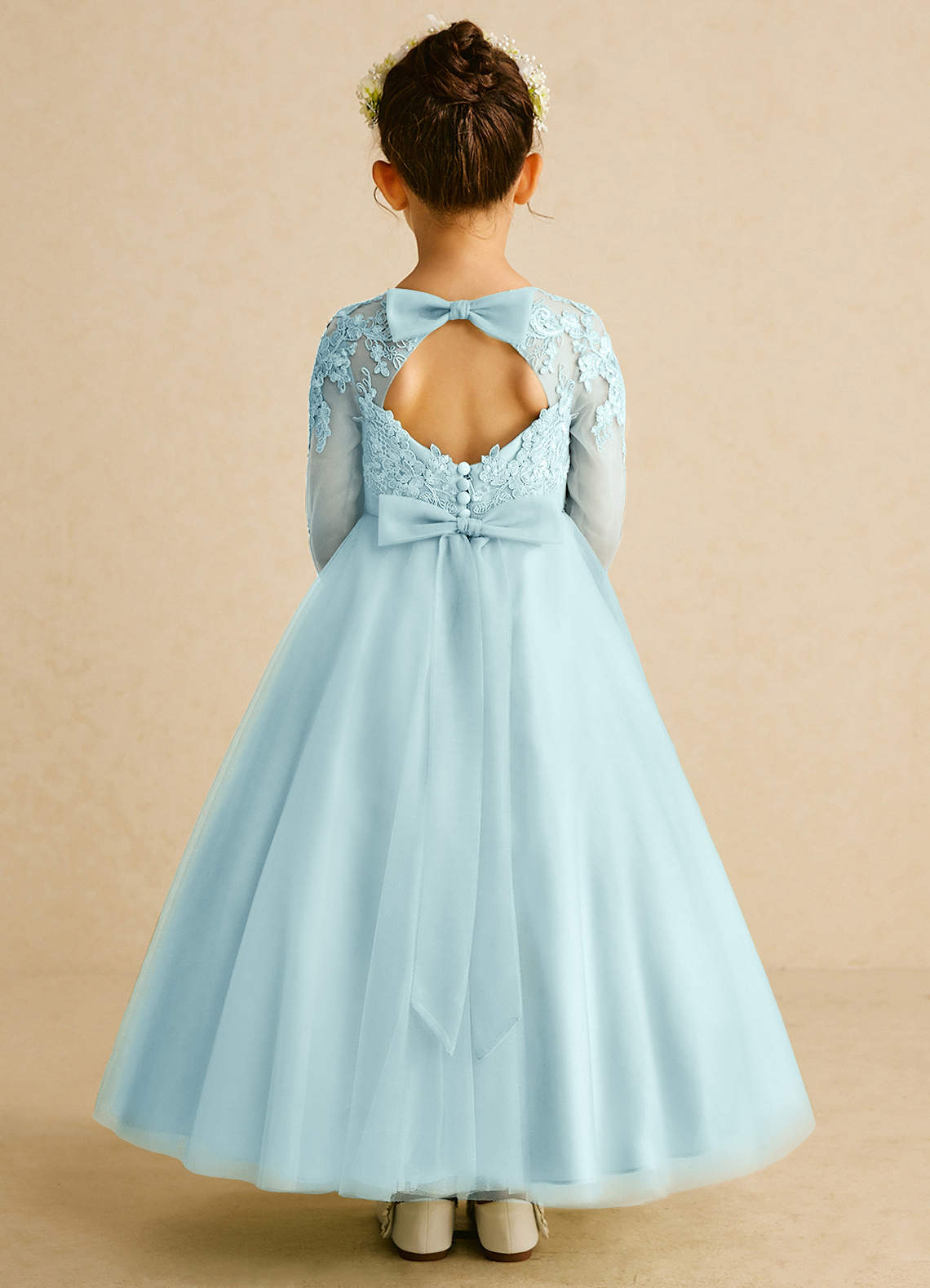 Azazie Precious Flower Girl Dresses Sea Glass A-Line Lace Tulle Dress image1