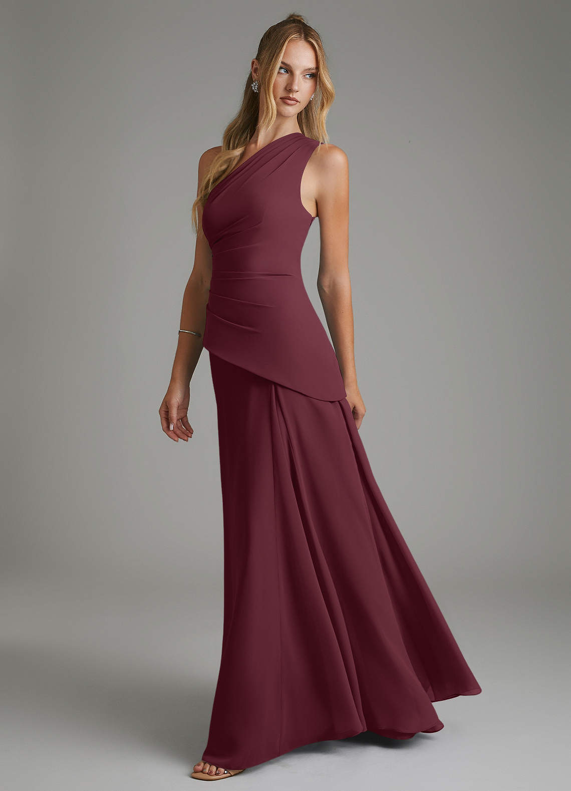 Azazie A-Line One-Shoulder Floor-Length Chiffon Bridesmaid Dresses