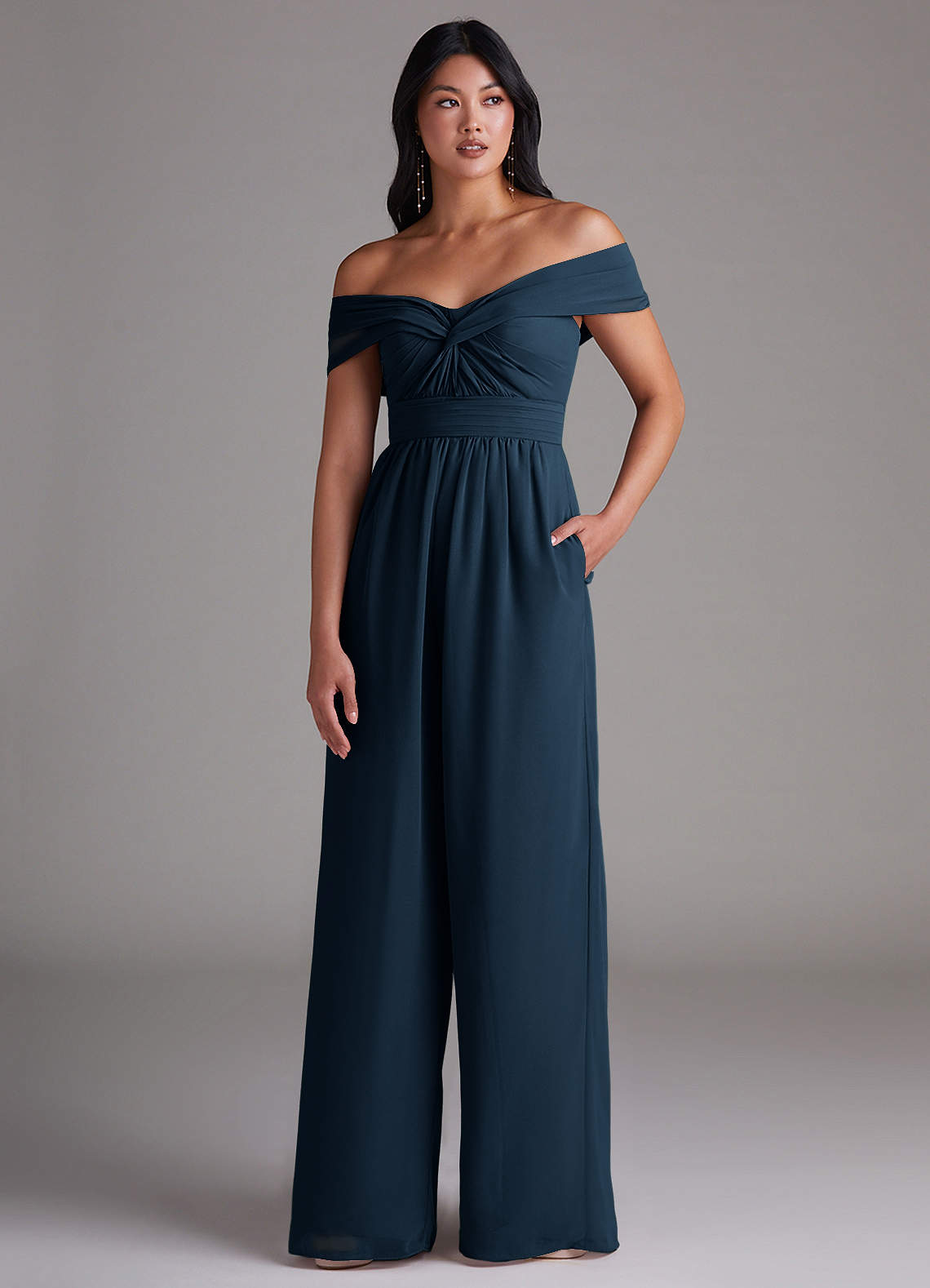 Azazie Lamara Ready to Ship Dark Navy Chiffon Bridesmaid Dresses
