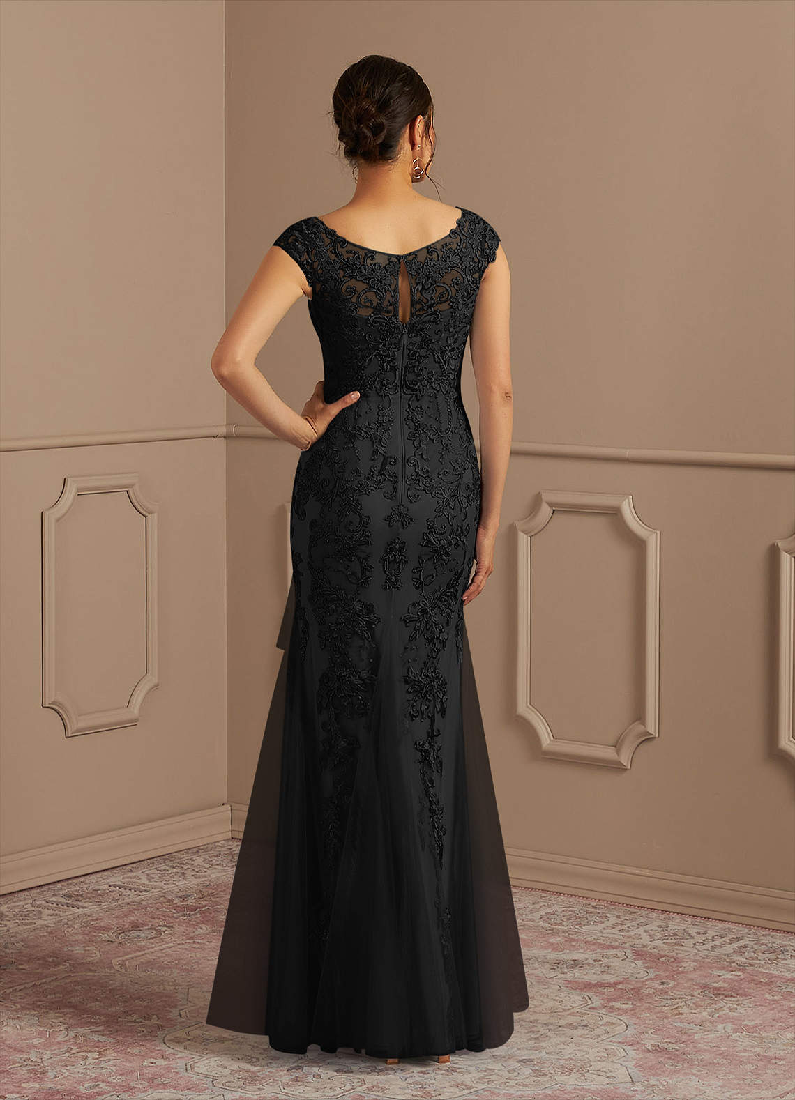 Azazie Melena Black Mermaid Lace Tulle Dress | Azazie