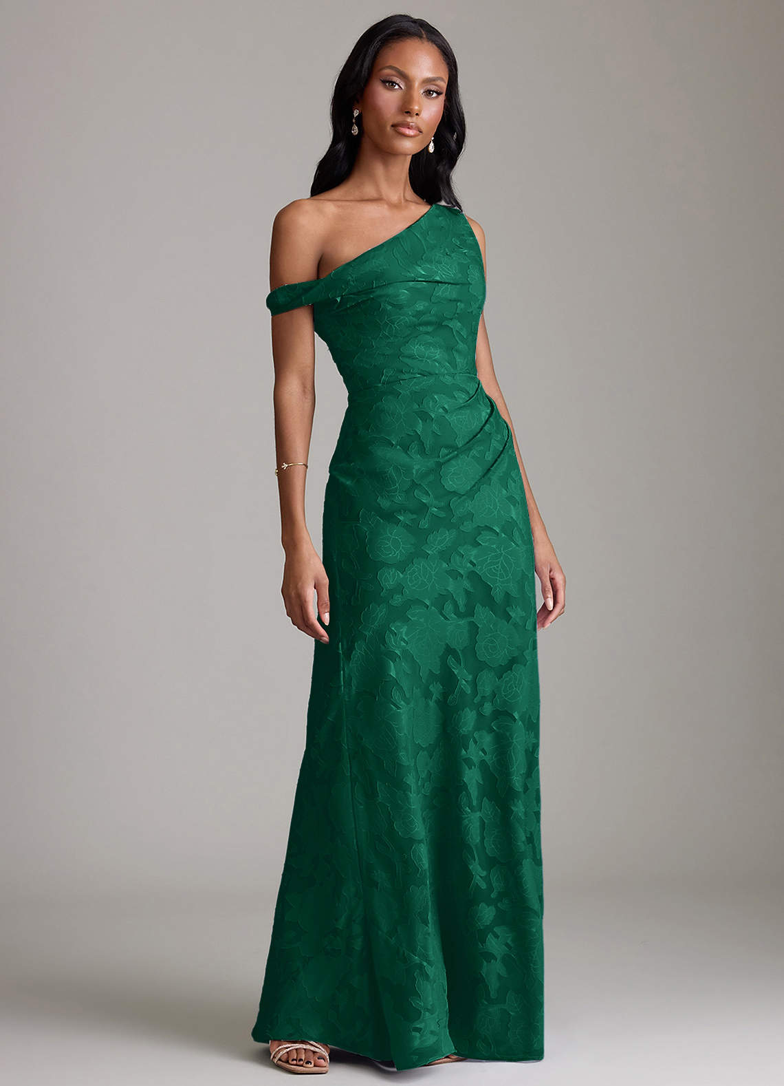 Azazie Emerson Bridesmaid Dresses Emerald Mermaid Off the Shoulder Floral Burnout Dress image3