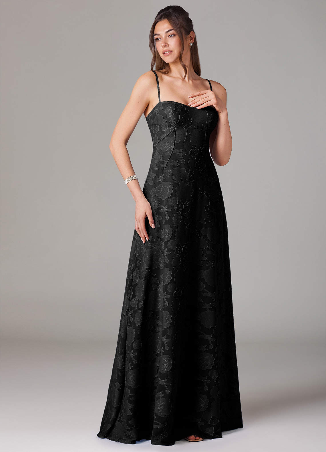 Azazie Valentine Bridesmaid Dresses Black A-Line Sweetheart Neckline Floral Burnout Dress image2