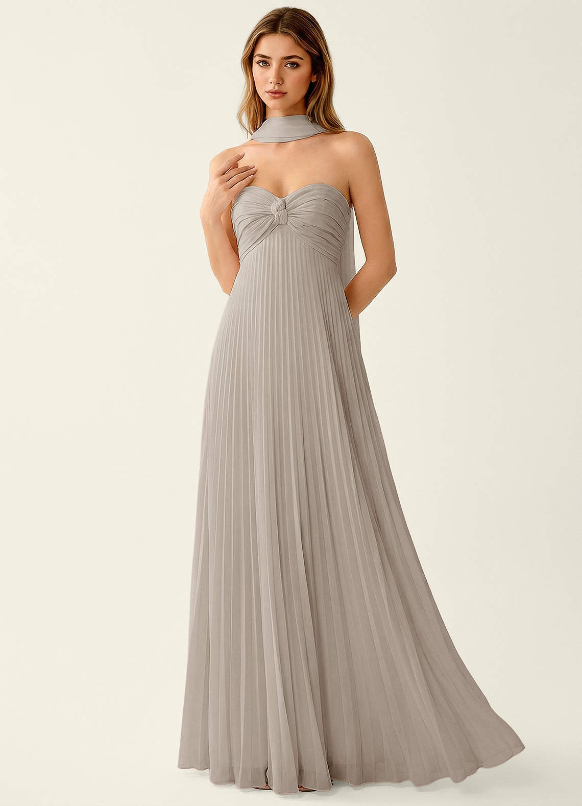 a line vacation dress Clementine Vanilla Chiffon 3D Flowers A-line Halter Sleeve Style