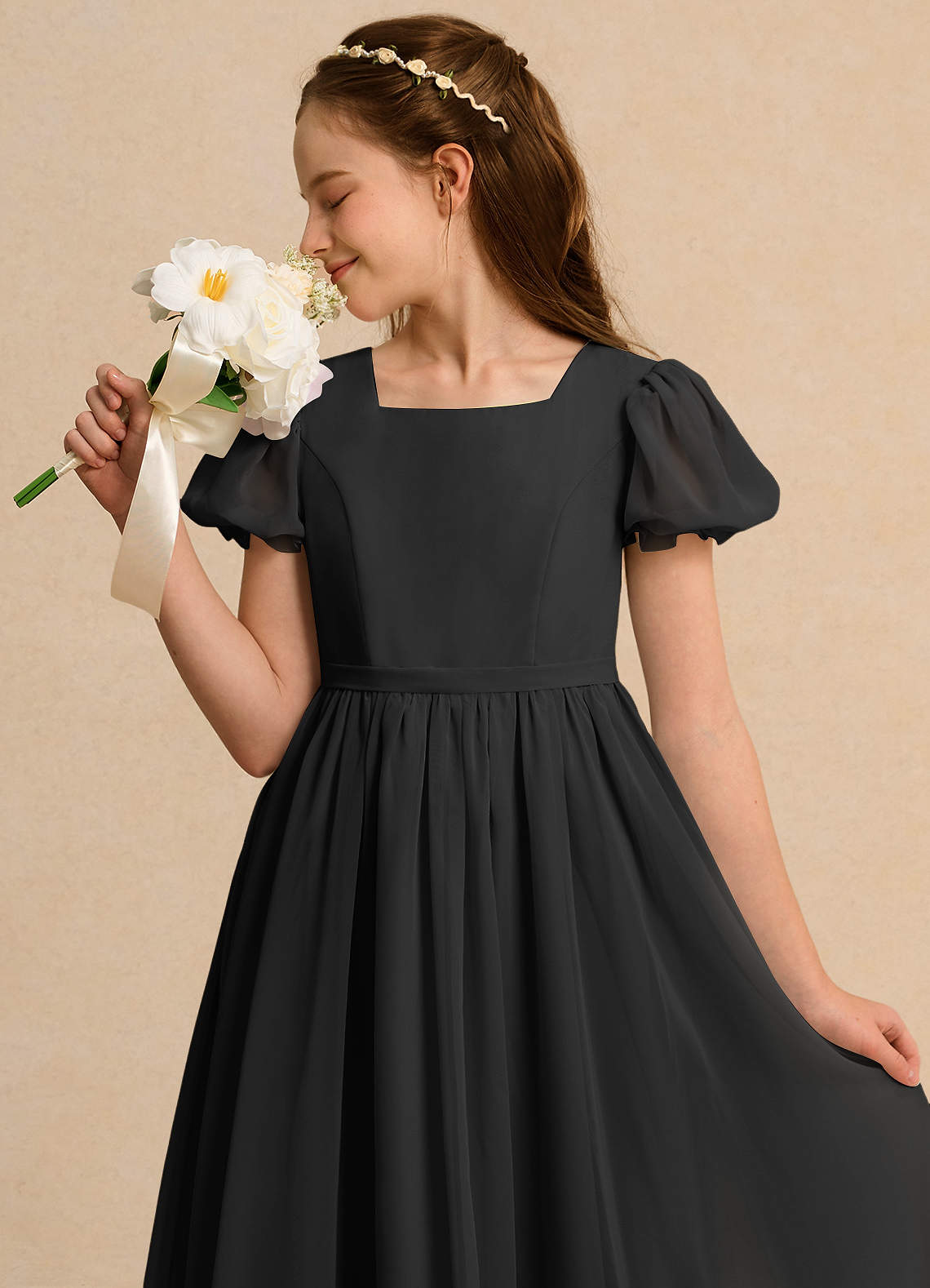 Azazie Lilia Girls Formal Black A-Line with Sleeves Chiffon Dress | Azazie UK Azazie Lilia Girls Formal Black A-Line with Sleeves Chiffon Dress | Azazie UK