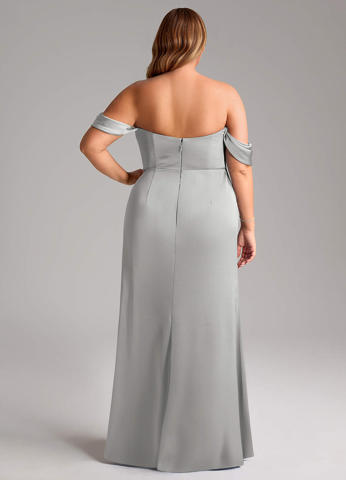 Azazie Saige Silver Stretch Satin Bridesmaid Dresses | Azazie CA