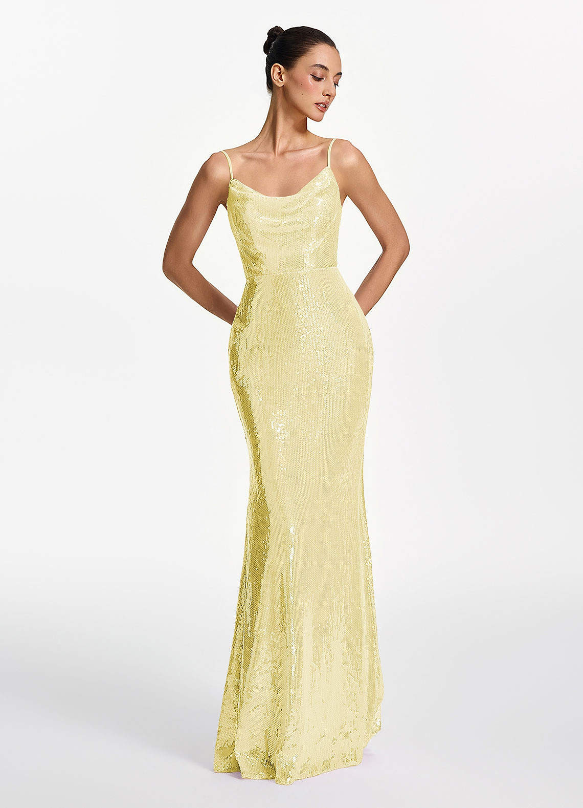 gold sequin elodie dress Azazie Lemon Sorbet Mermaid Floor-Length Birthday Corset Sequins Lace Up Open Back Sequins Cowl REACTIVATEAUG