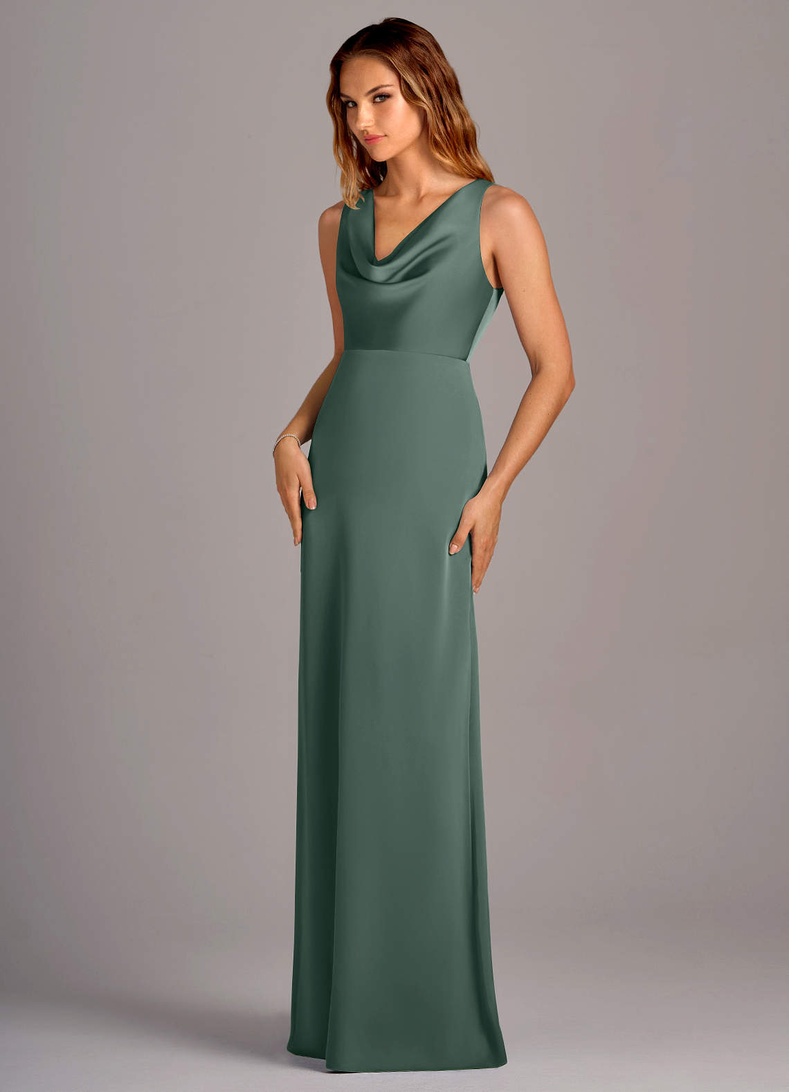 Azazie Wrenlee Sea Moss Stretch Satin Bridesmaid Dresses | Azazie