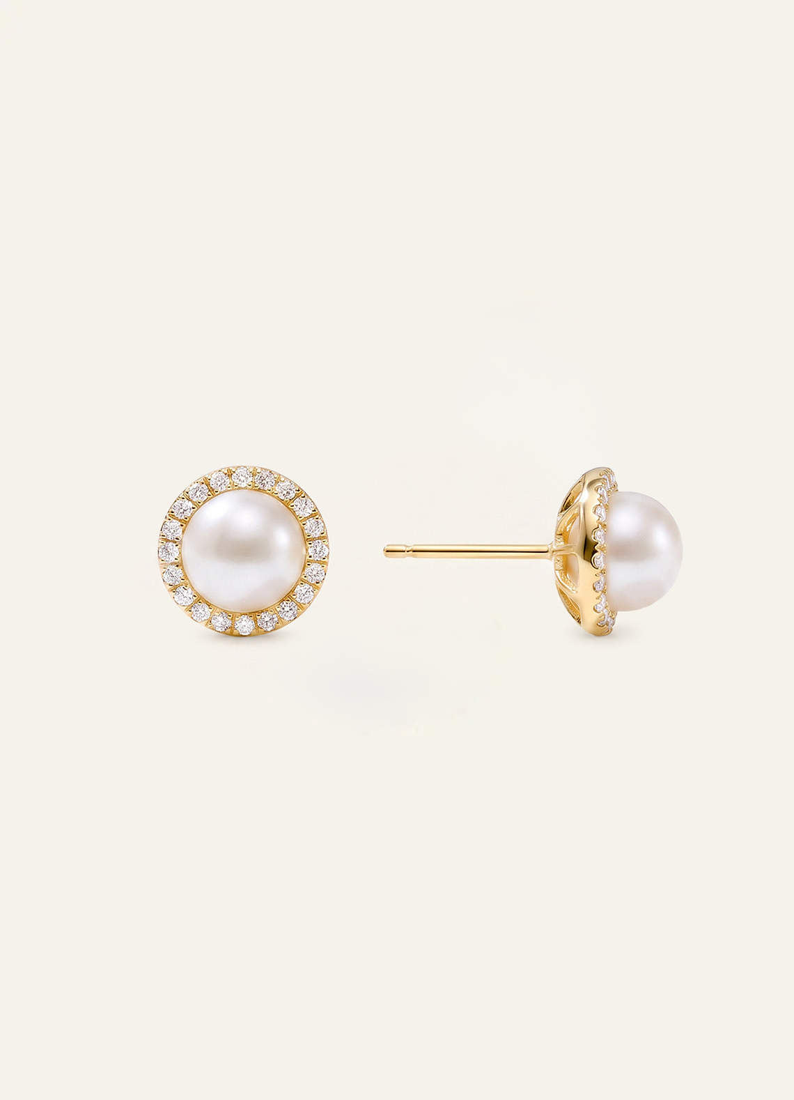 front Pearl Halo Stud Earrings