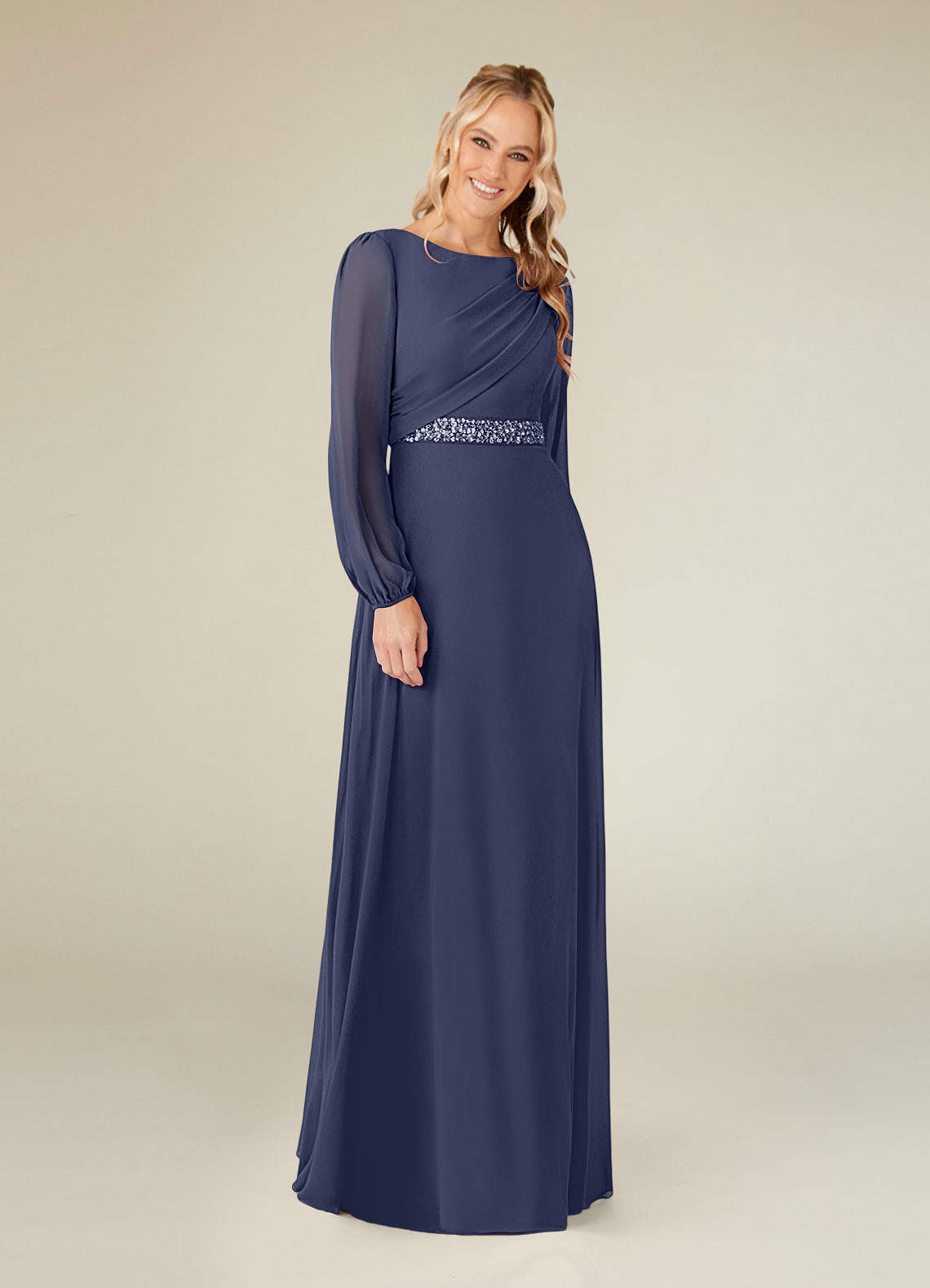 Azazie Priyanka Mother of the Bride Dresses Stormy A-Line Boatneck Pleated Chiffon Dress image1