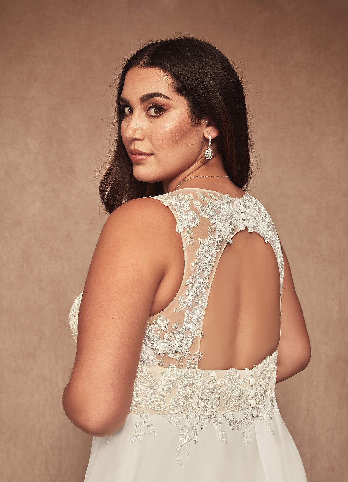 Azazie Trixie Abiti da Sposa Abito A-Line in Chiffon Lustrini Bianco Diamante Champagne image14