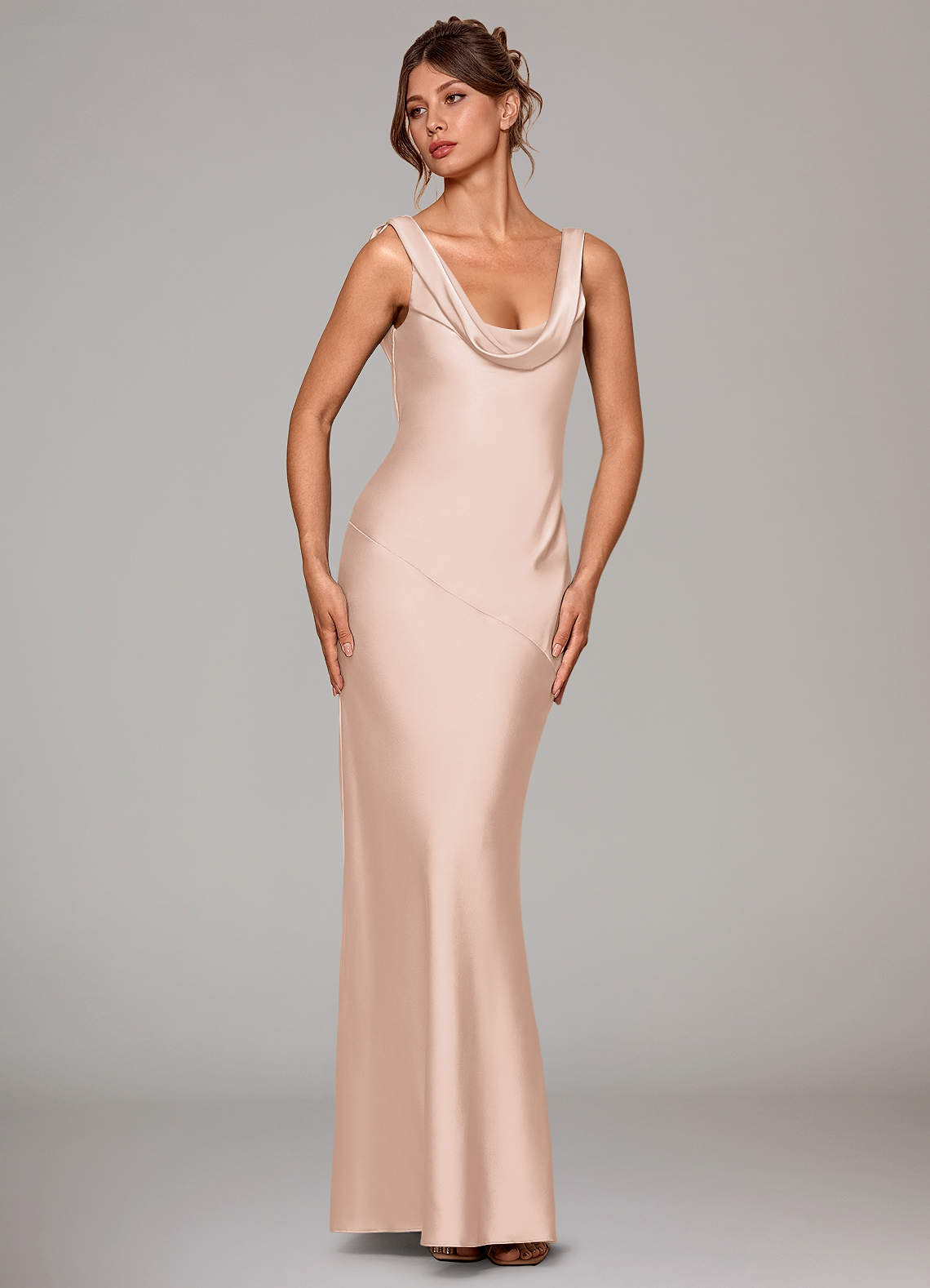 Azazie Rylina Vestidos de madrinha de casamento Vestir Rosa Corado de Cetim elástico de sereia image2
