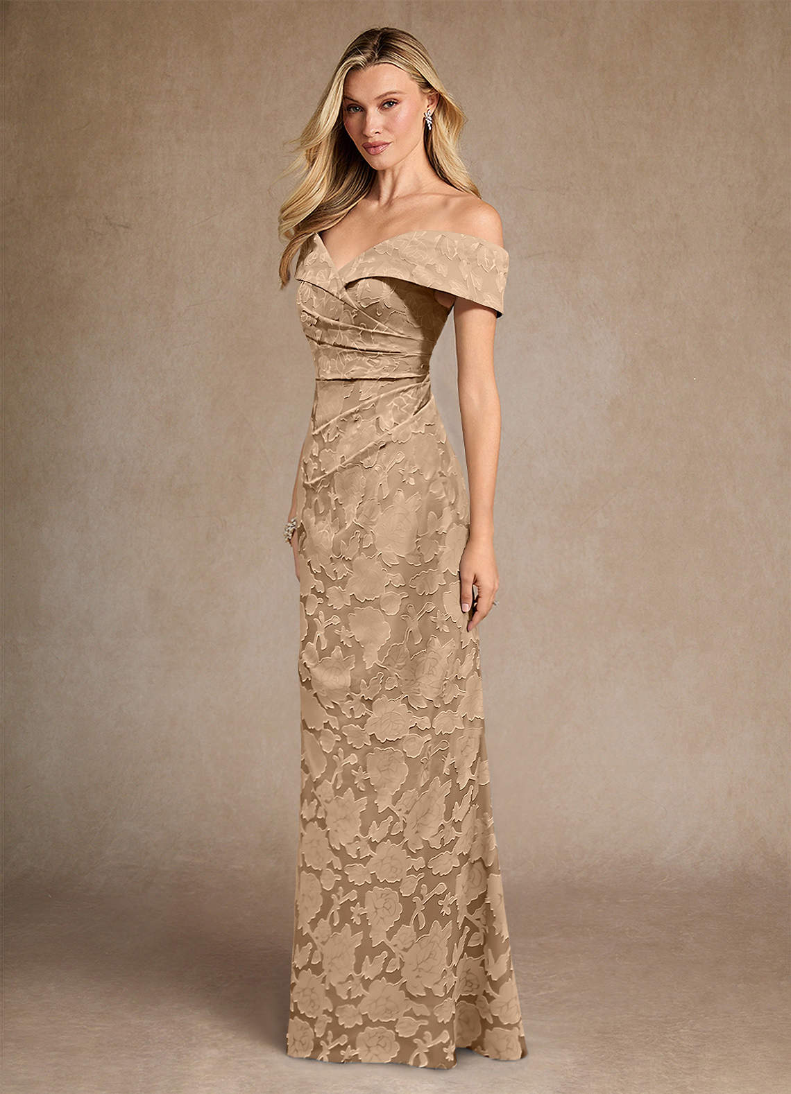 Azazie Canton vestidos de madre de la novia Vestido de Champán de Devorado Floral de Sirena con Vestidos sin tirantes image1