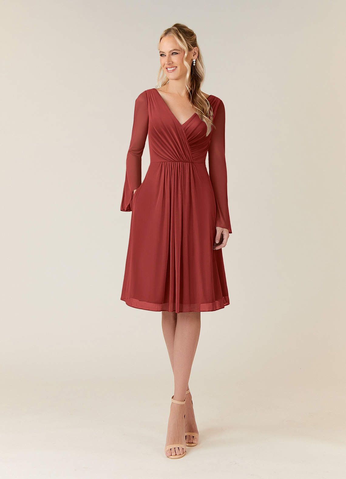 Azazie Teraso Mother of the Bride Dresses Rust A-Line Pleated Mesh Dress image1