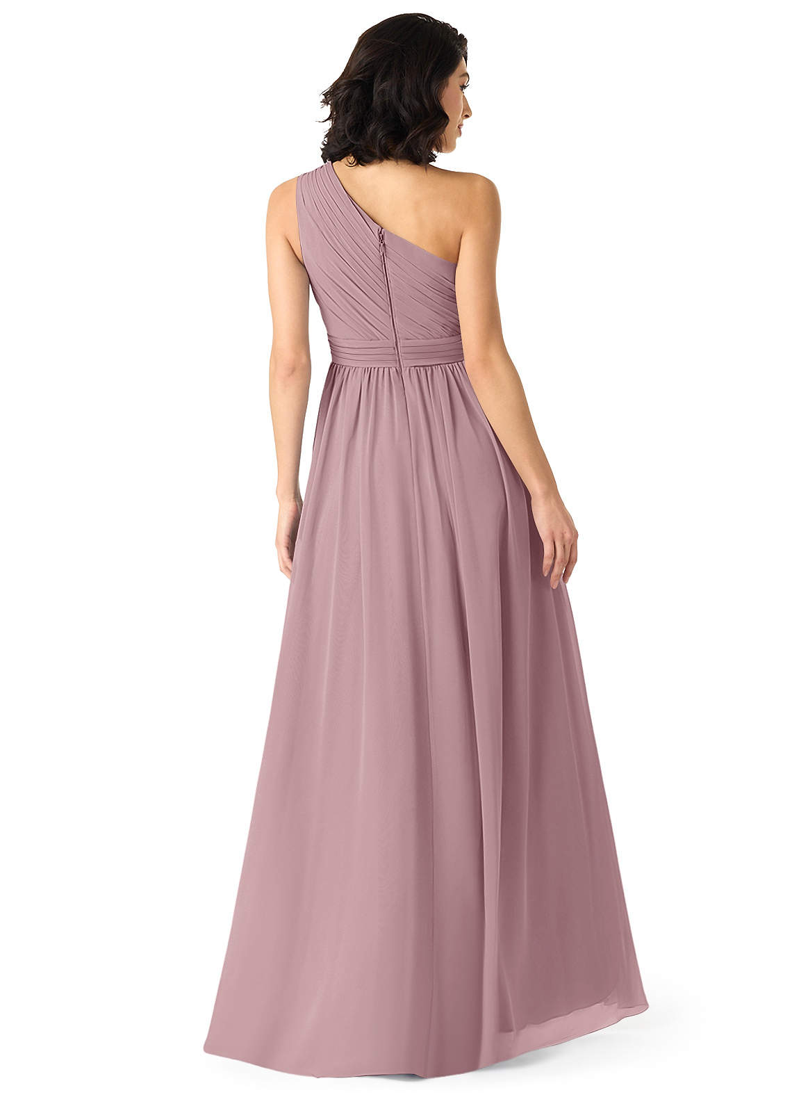 Azazie Mathilda At-home Try On Dresses Dusty Rose A-Line One Shoulder Chiffon Dress image1