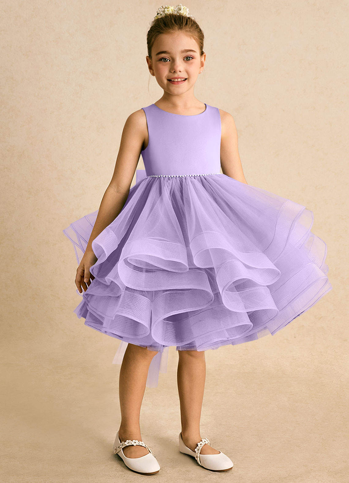 Azazie Tinie vestidos de niña de las flores Vestido de Lila de Tul de Princesa con Lazo image1