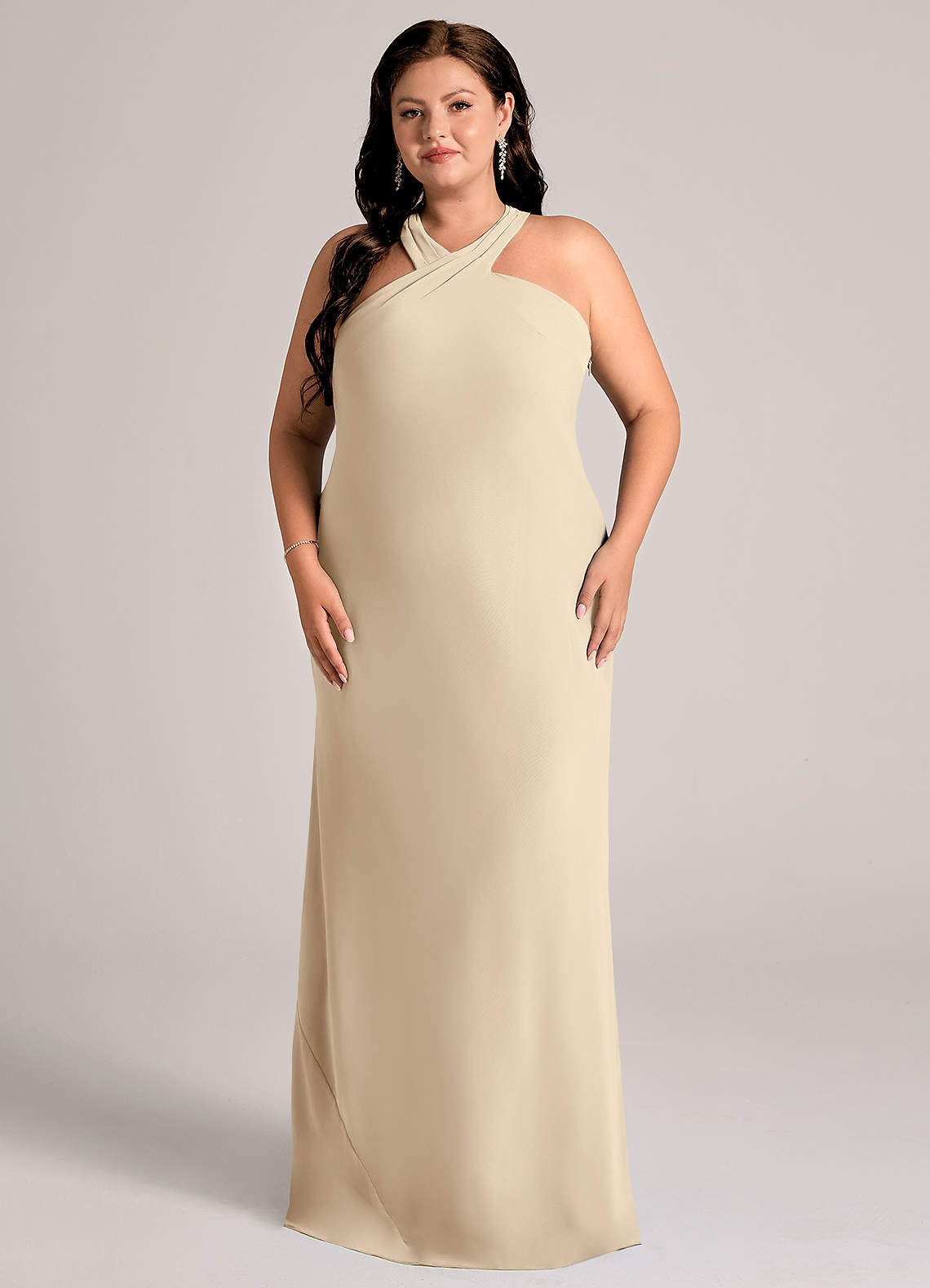 Azazie Doretta Abiti da Damigella Abito Sirena in Chiffon Plissettato Champagne image1