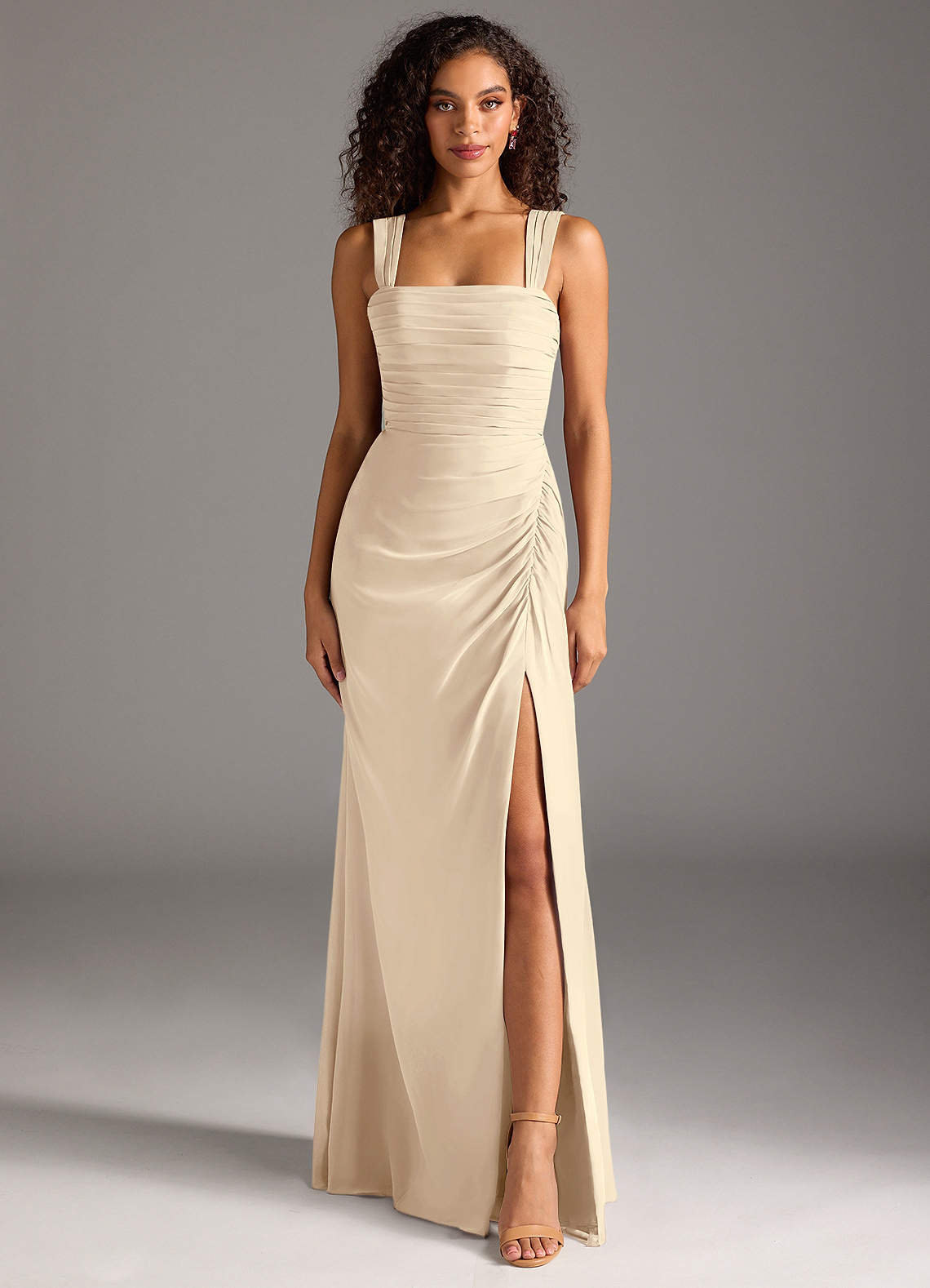 Azazie Jesaphine Bridesmaid Dresses Champagne Sheath Bow Chiffon Dress image4