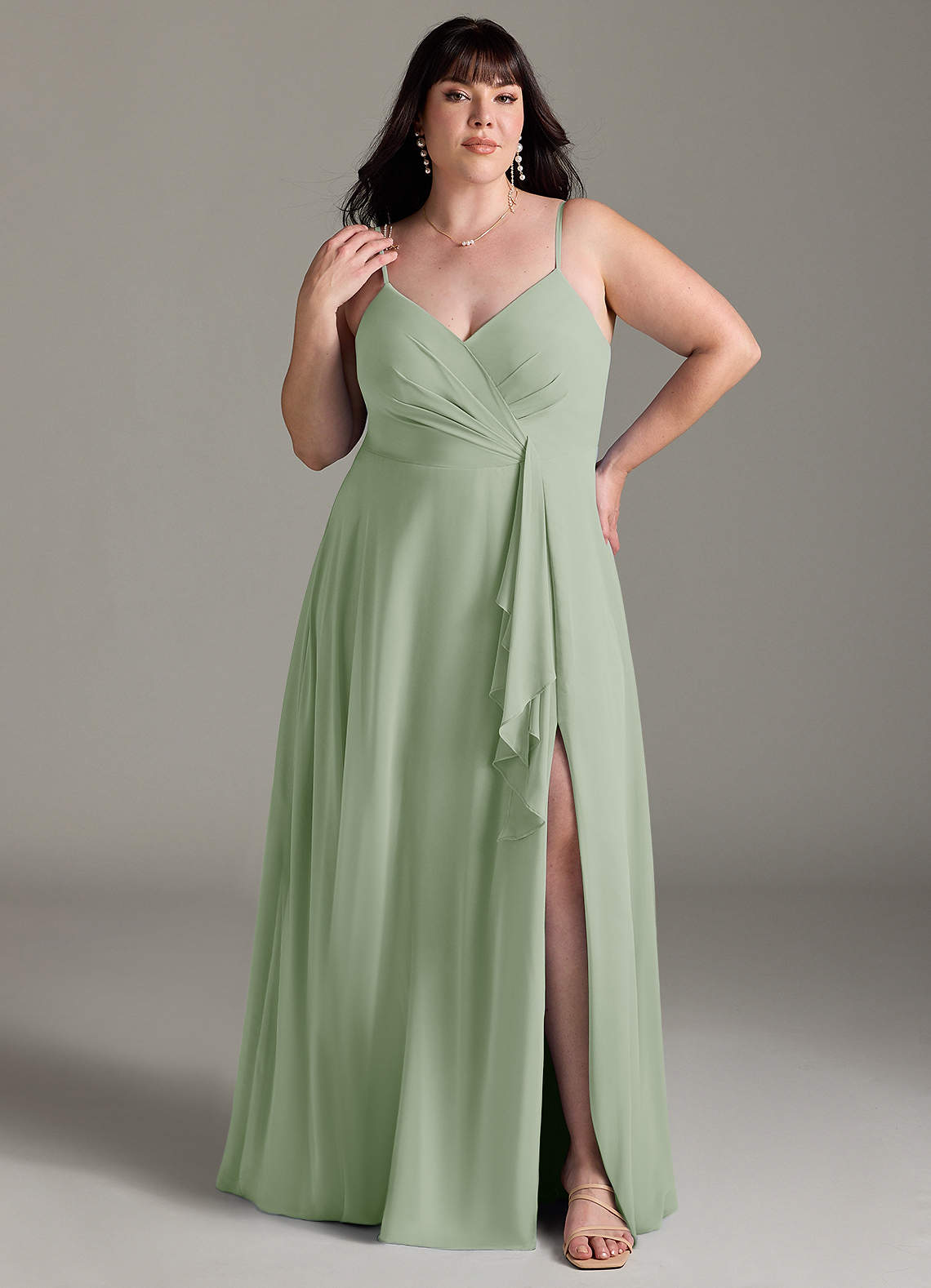 Azazie Akita Abiti da Damigella Abito A-Line in Chiffon Verde Salvia image1