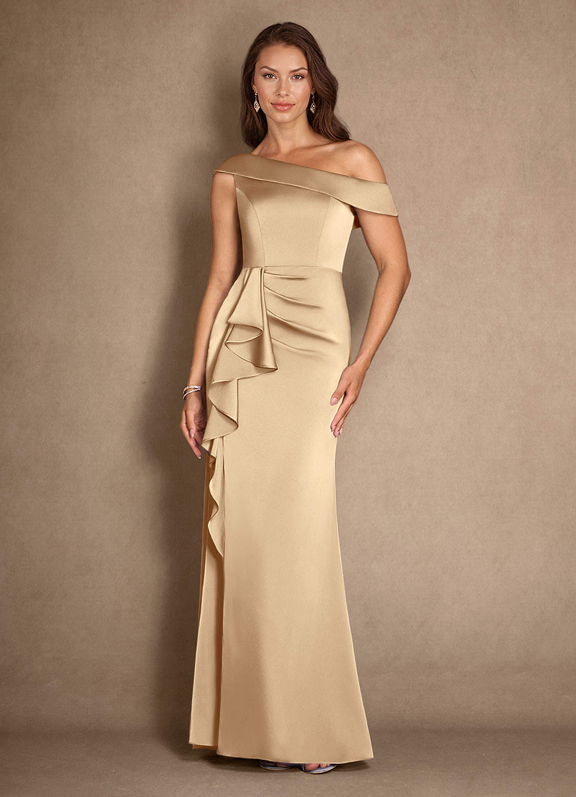 champagne pleated dress Azazie Hamptons