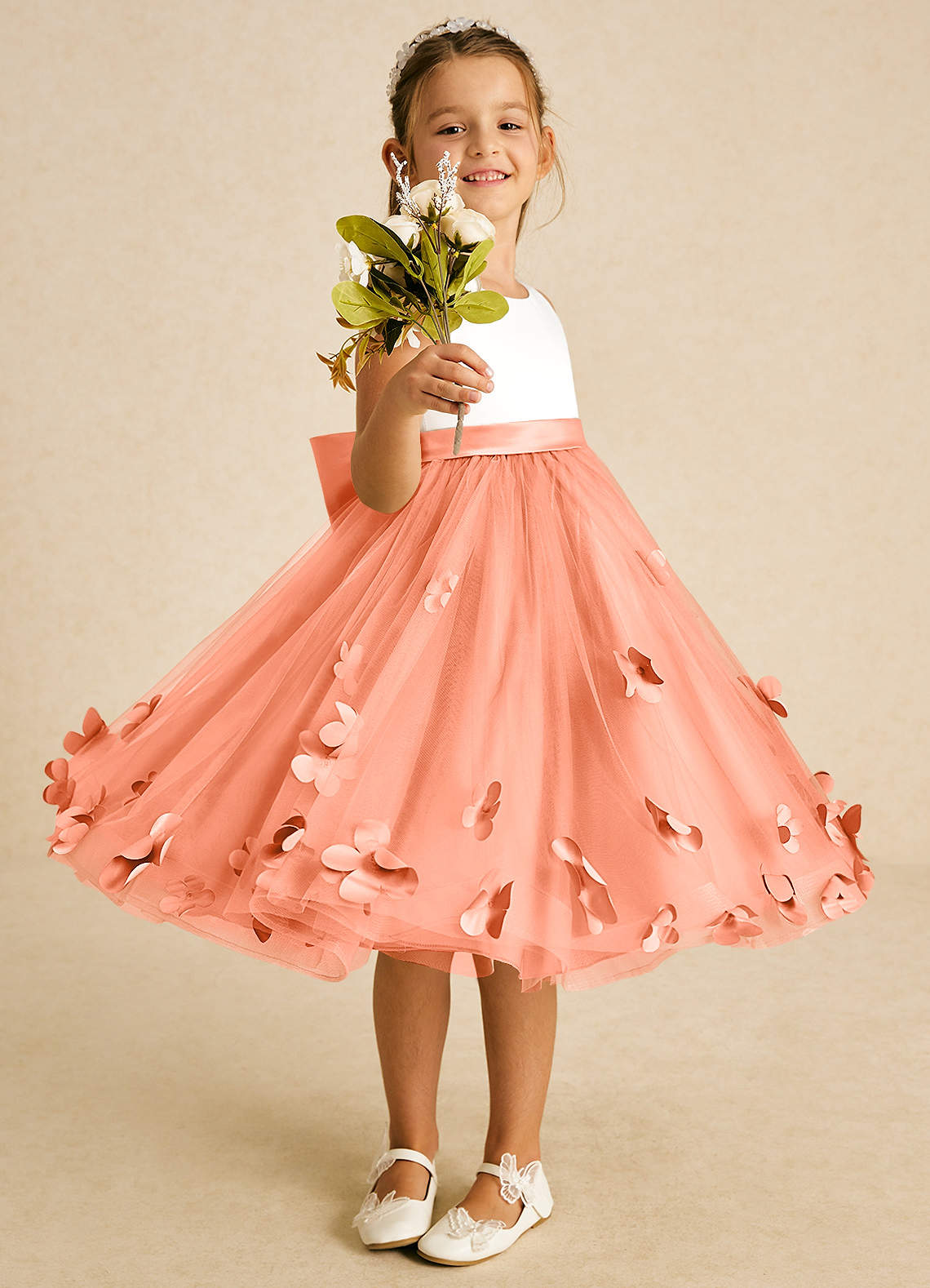 Azazie Sprout Flower Girl Dresses Sunset A-Line Bow Tulle Dress image1