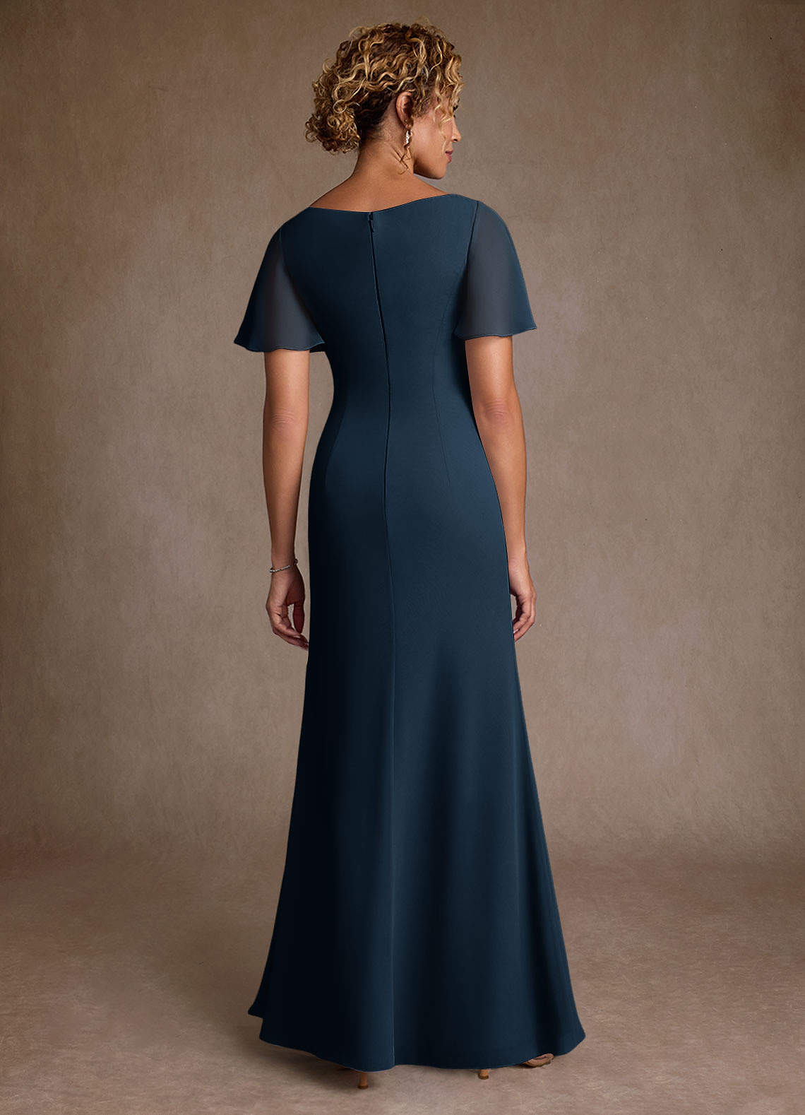 Azazie Suffolk Mother of the Bride Dresses Dark Navy A-Line Pleated Chiffon Dress image2