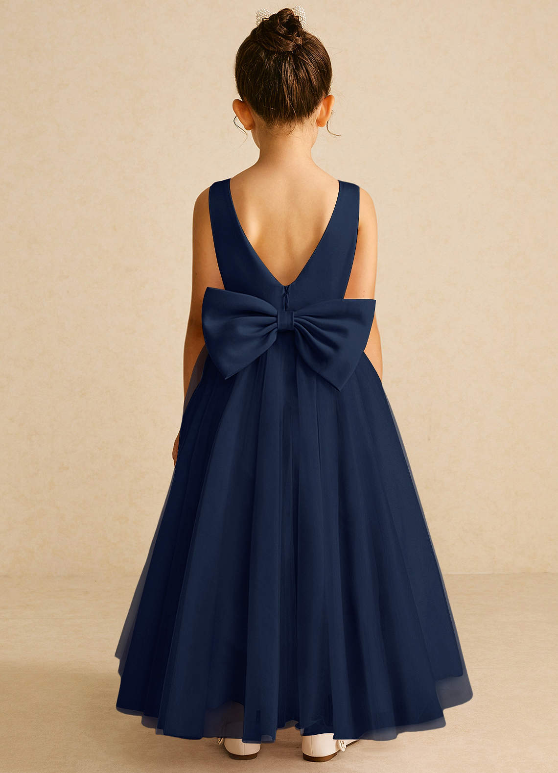 Azazie Pumpkin Flower Girl Dresses Dark Navy A-Line Convertible Tulle Dress image5