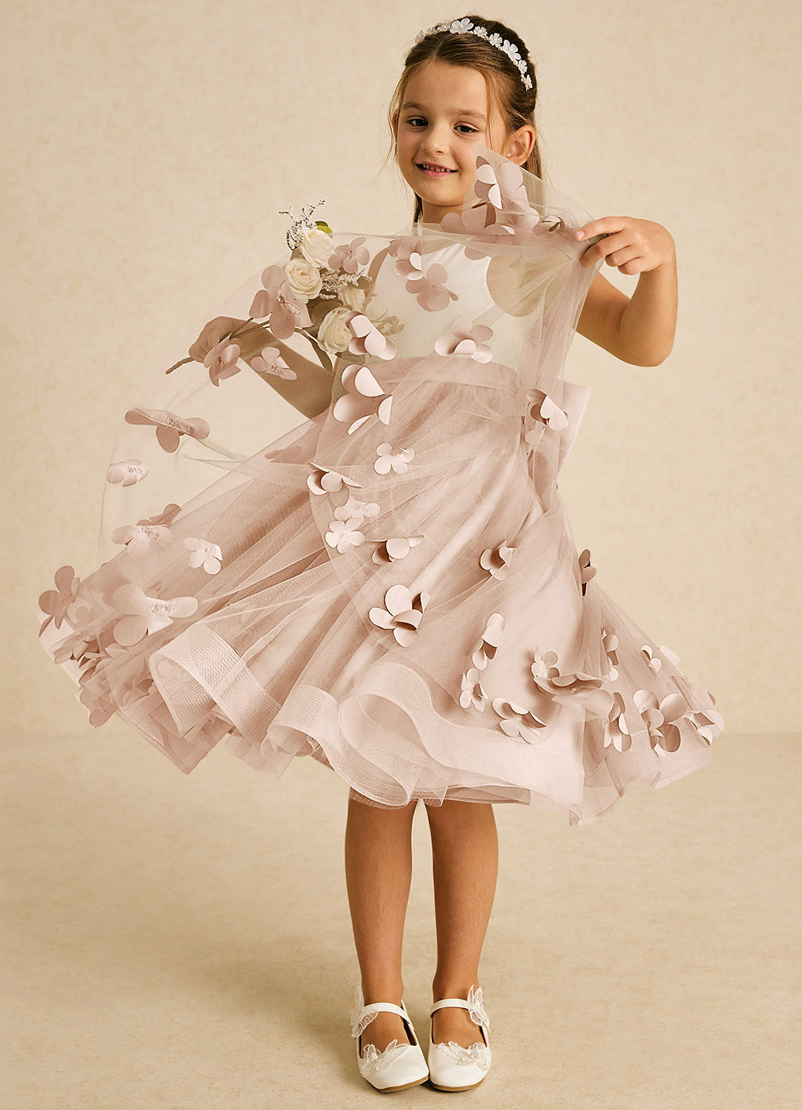 Azazie Sprout Flower Girl Dresses English Rose A-Line Bow Tulle Dress image2