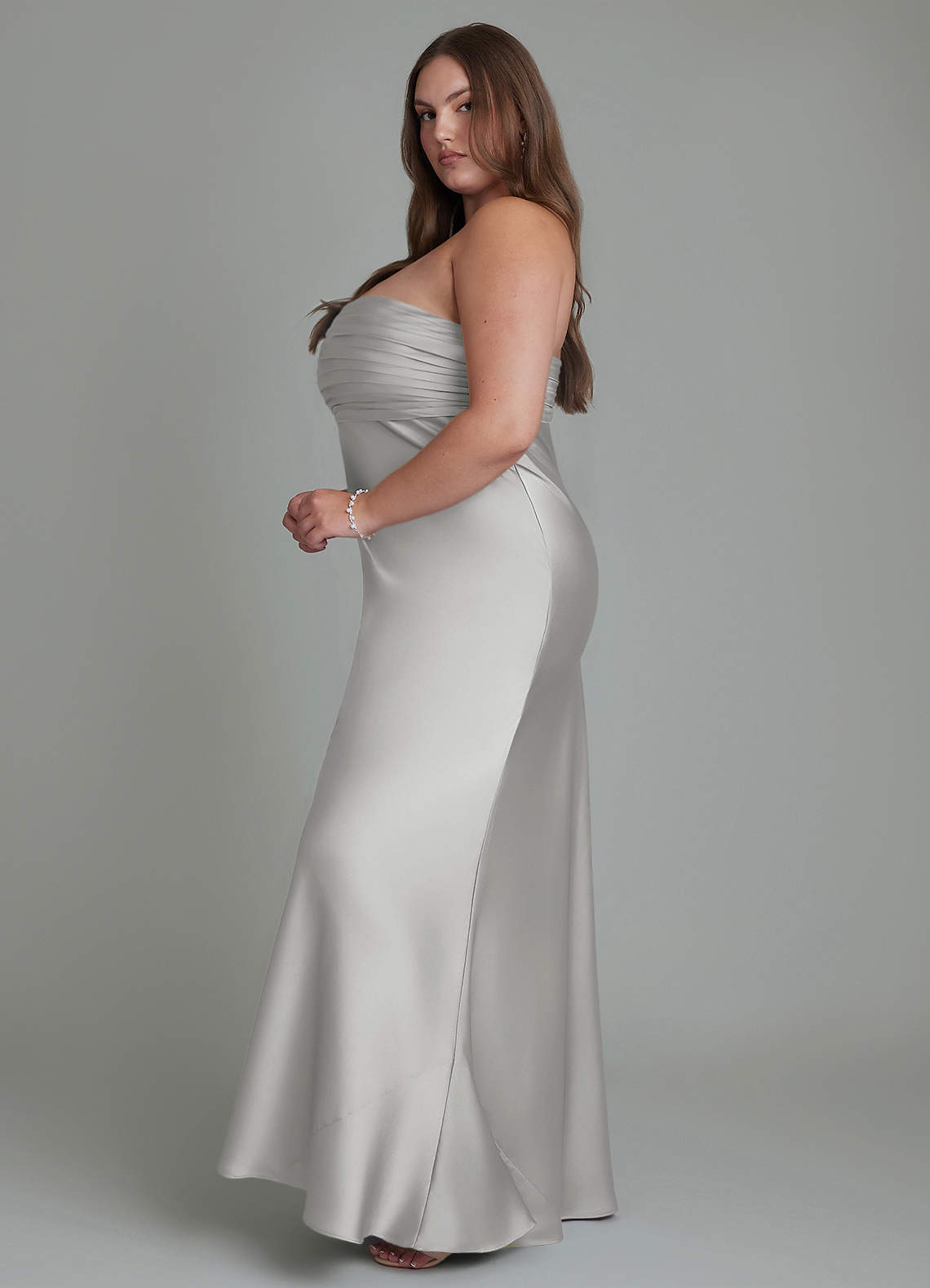 Azazie Saylor Bridesmaid Dresses Silver Mermaid Strapless Stretch Satin Dress image13