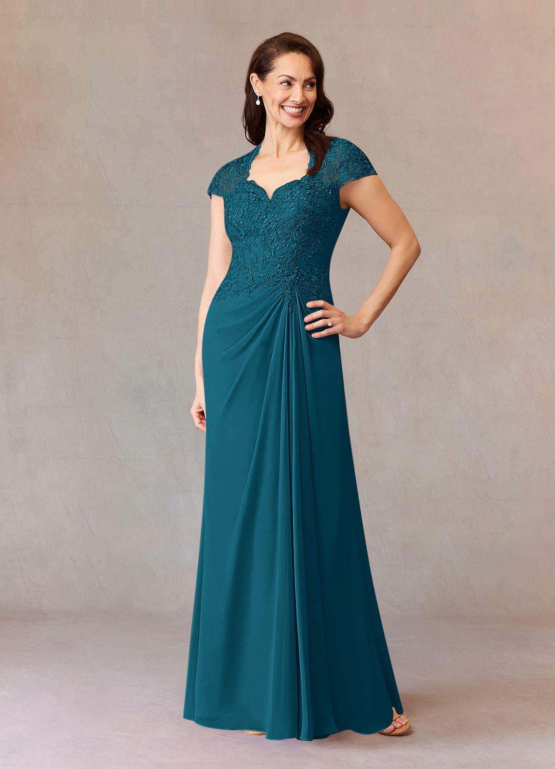 Azazie Junie Mother of the Bride Dresses Ink Blue A-Line Lace Chiffon Dress image1