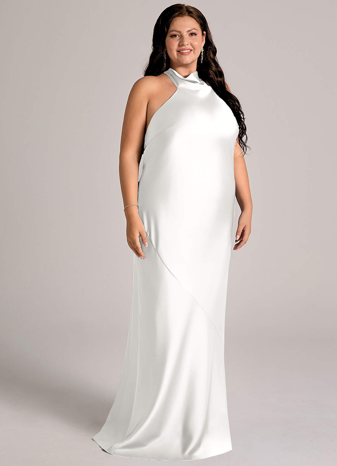 Azazie Velli Brudtärnklänningar Klä av Sjöjungfru i Stretch Satin Hög hals Vit image9