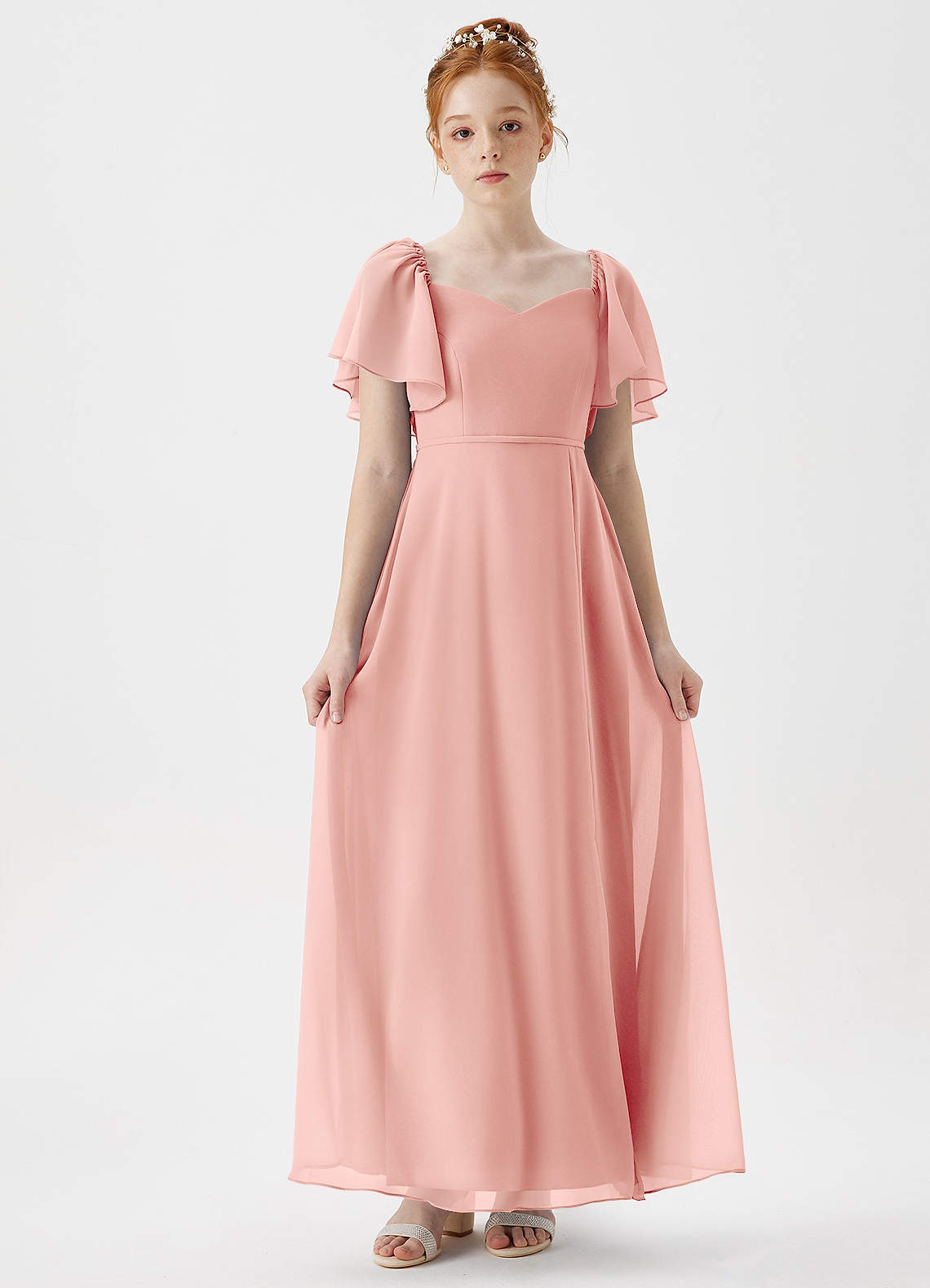Azazie Chloe Junior Rosette A-Line Sweetheart Neckline Chiffon Dress image1
