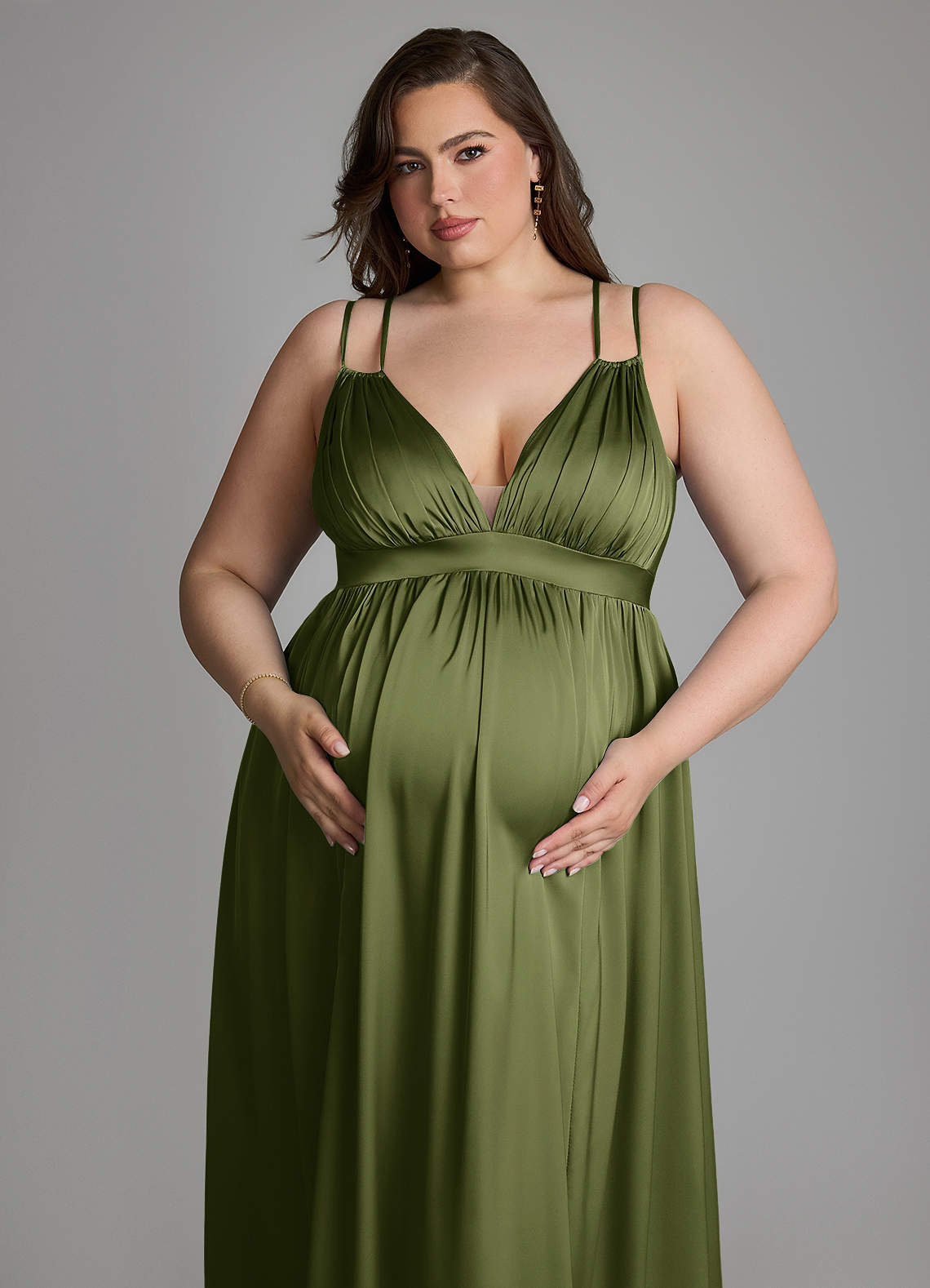 Azazie Emree Maternity Bridesmaid Dresses A-Line Stretch Satin Floor-Length Dress with Pockets image8