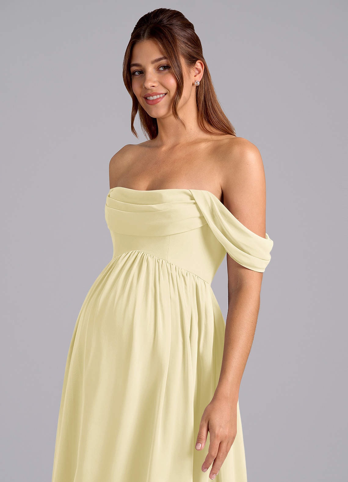 Azazie Saige Robes de demoiselle d'honneur de maternité Robe Trapèze Plissée Longueur ras du sol Mousseline de soie image5