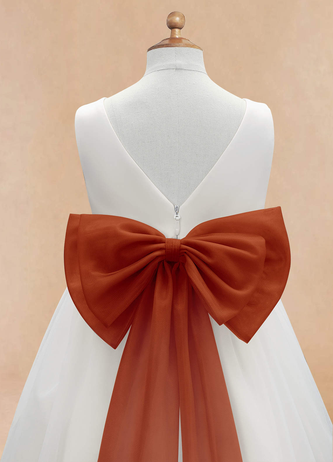Azazie Kavi Flower Girl Dresses Ivory Paprika A-Line Bow Matte Satin Dress image9