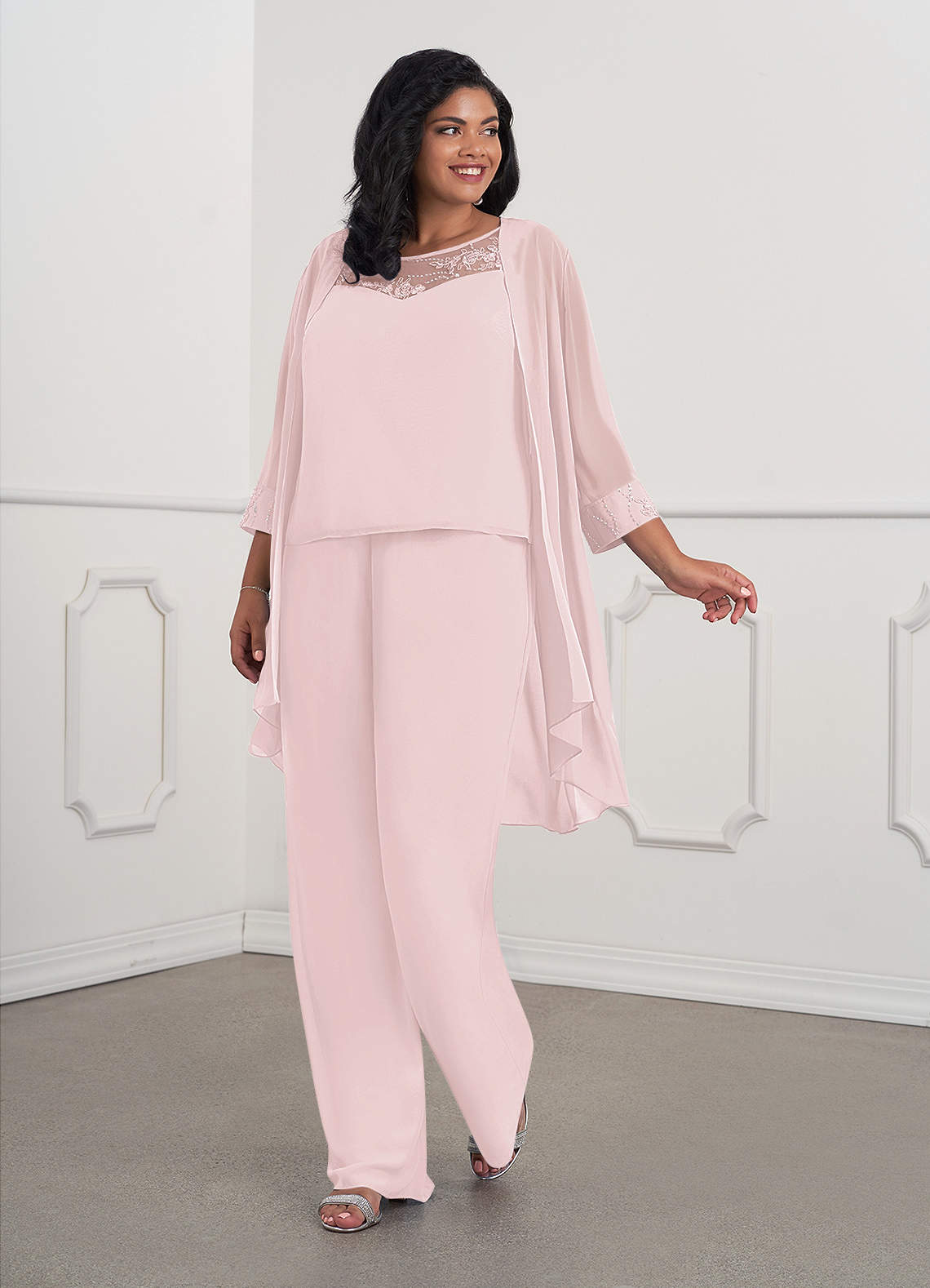 Azazie Maura Klänningar till brudens mor Klänning Jumpsuit/byxdräkt i Chiffong Paljetter Rodnande Rosa image1