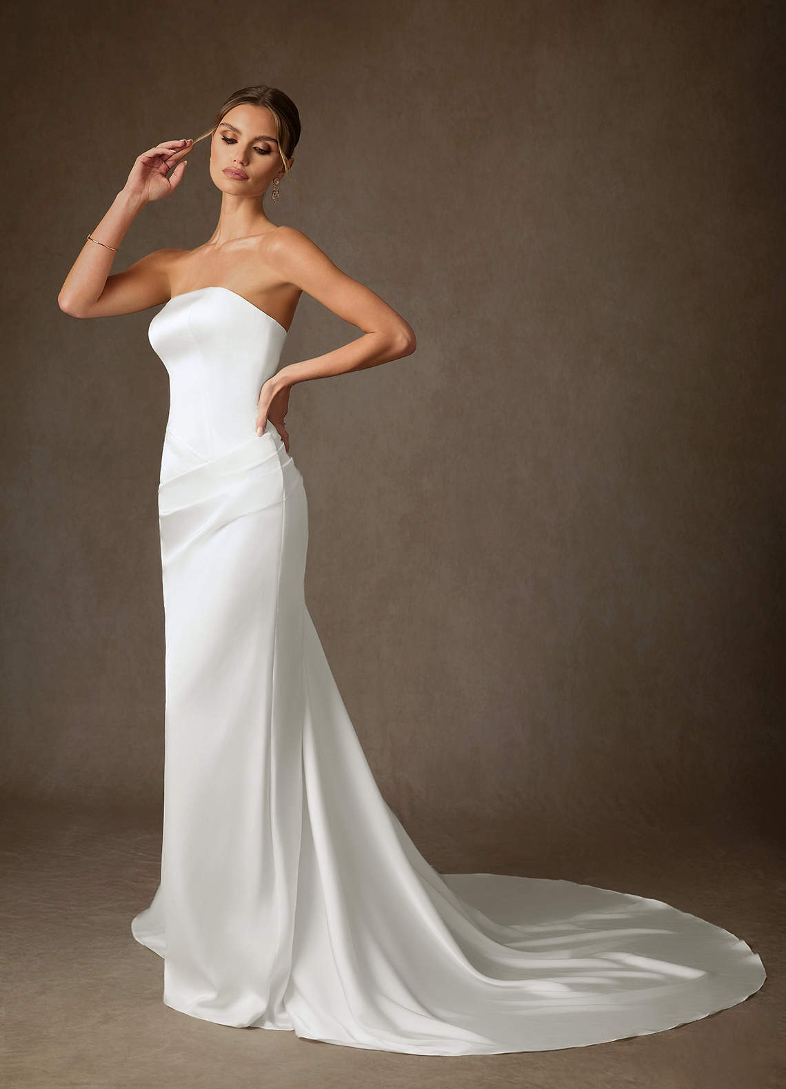 Azazie Begonia Wedding Dresses Diamond White Sheath Strapless Stretch Satin Dress image7