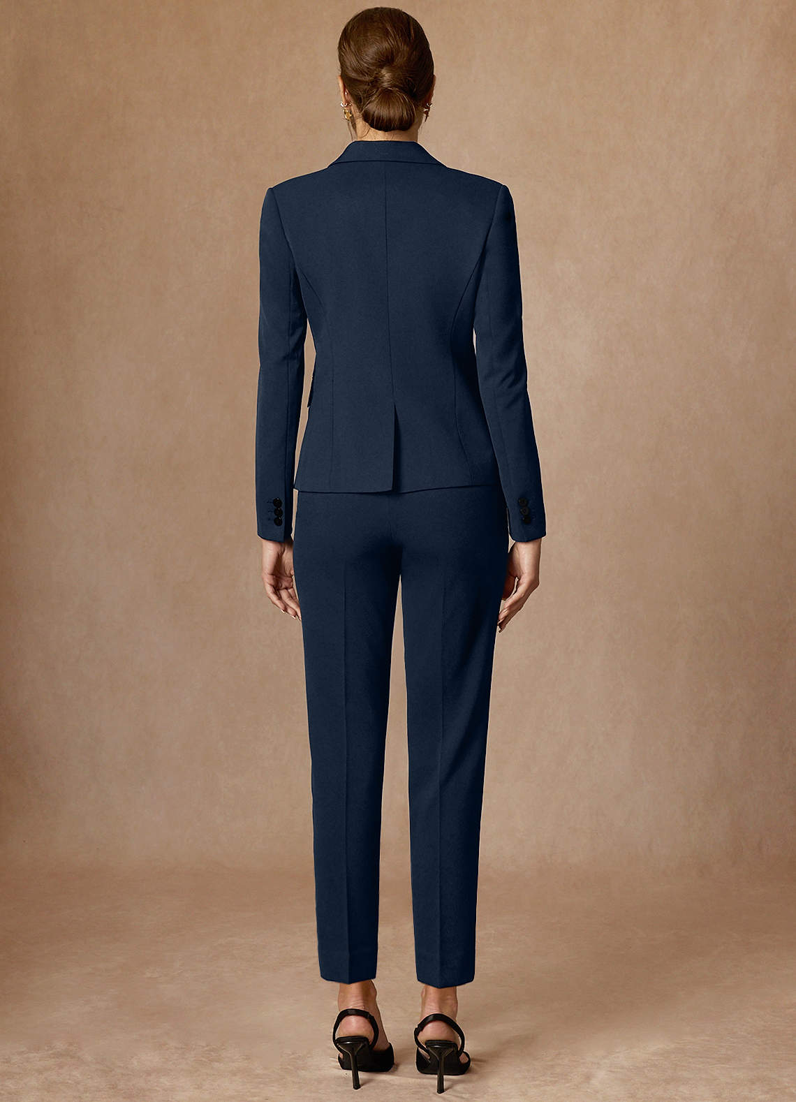 front Whitney Dark Navy Structured Stretch Full Length Dress Pants