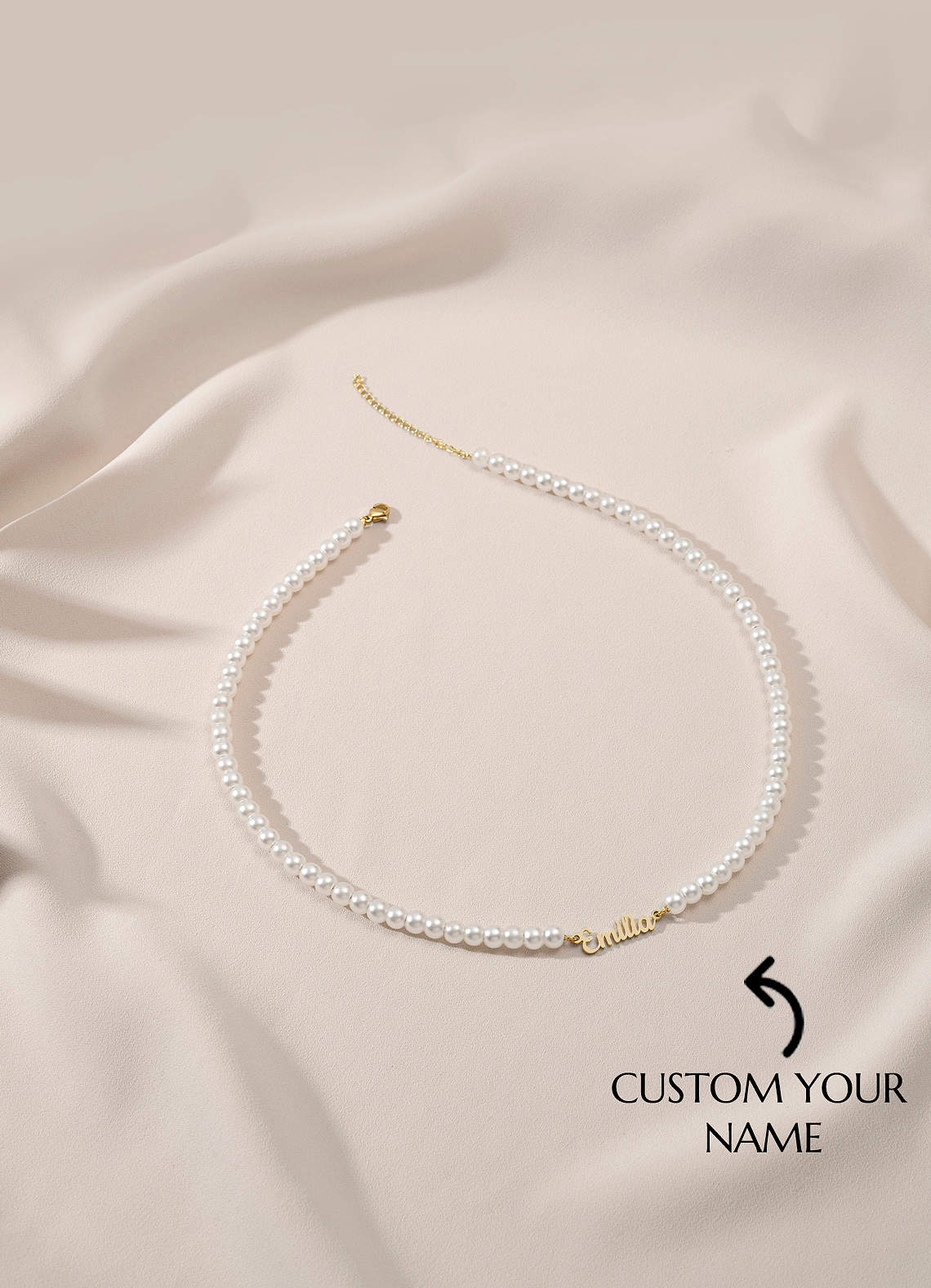 front Personalized Name Pearl Necklace