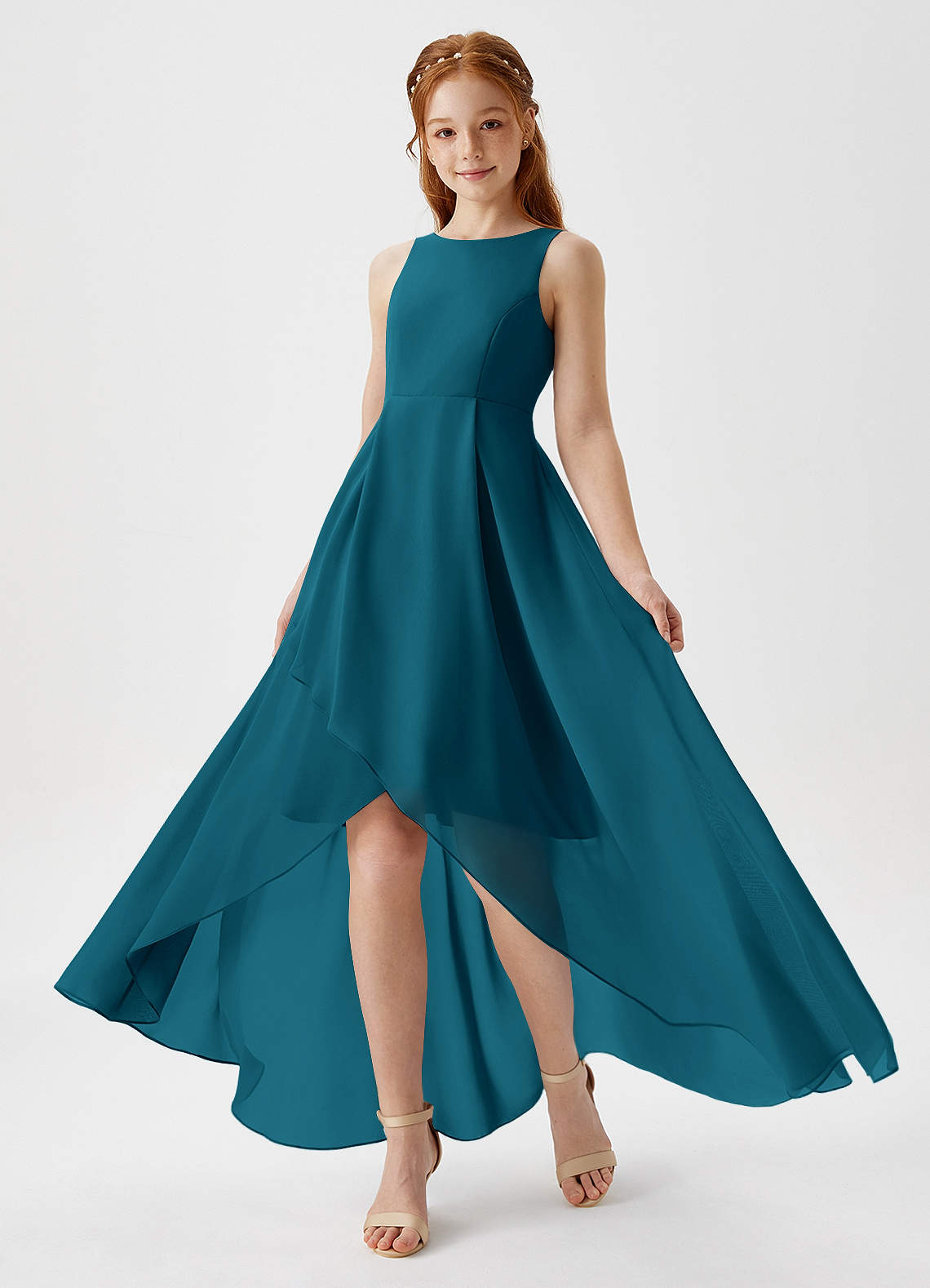 Azazie Lizette Junior Ink Blue A-Line Pleated Chiffon Dress image1