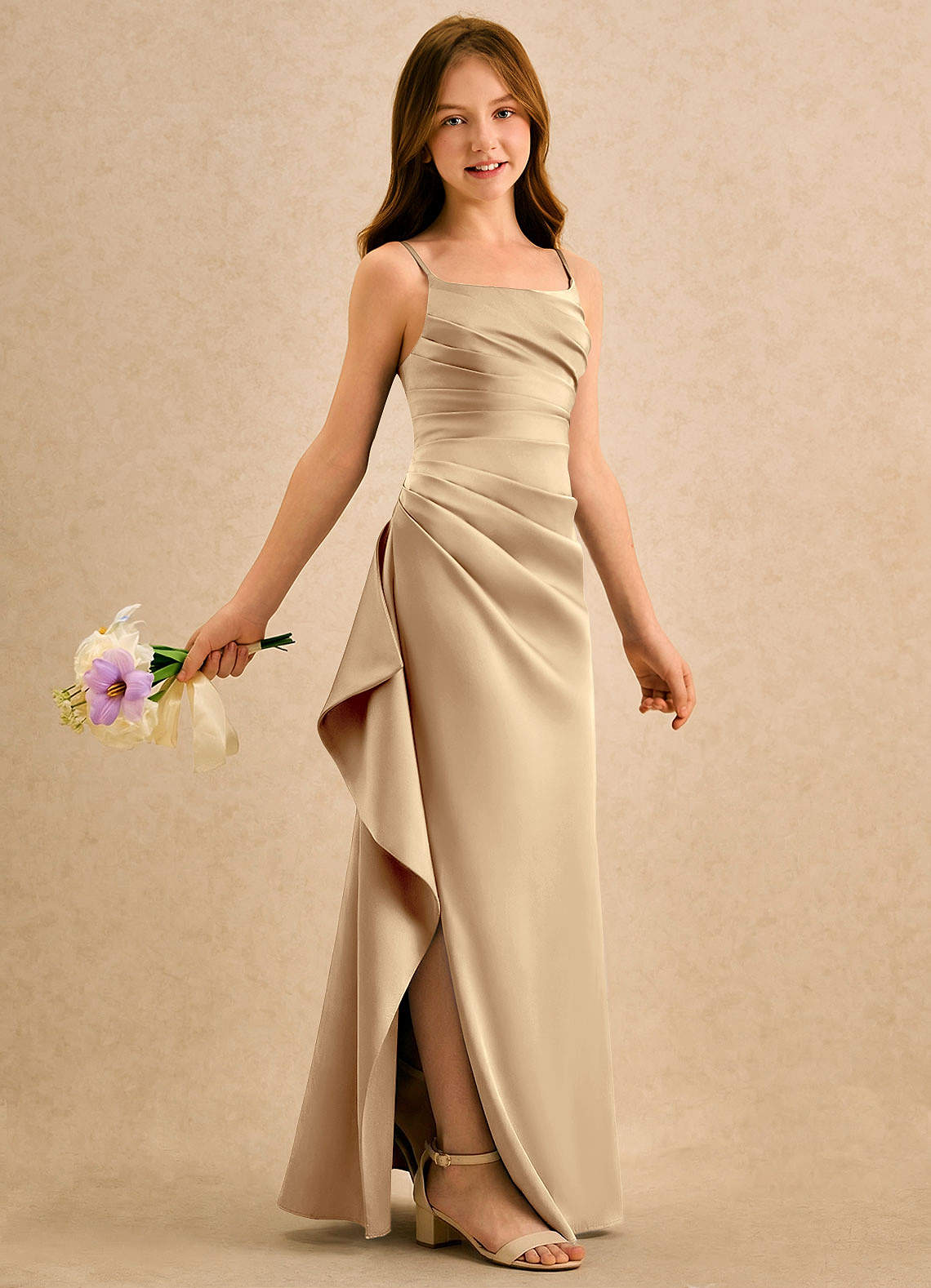 slim fit dress slacks Off the Shoulder Slit A Line Satin Girls Elegant Prom Dresses Long Par –  Siaoryne main image 1
