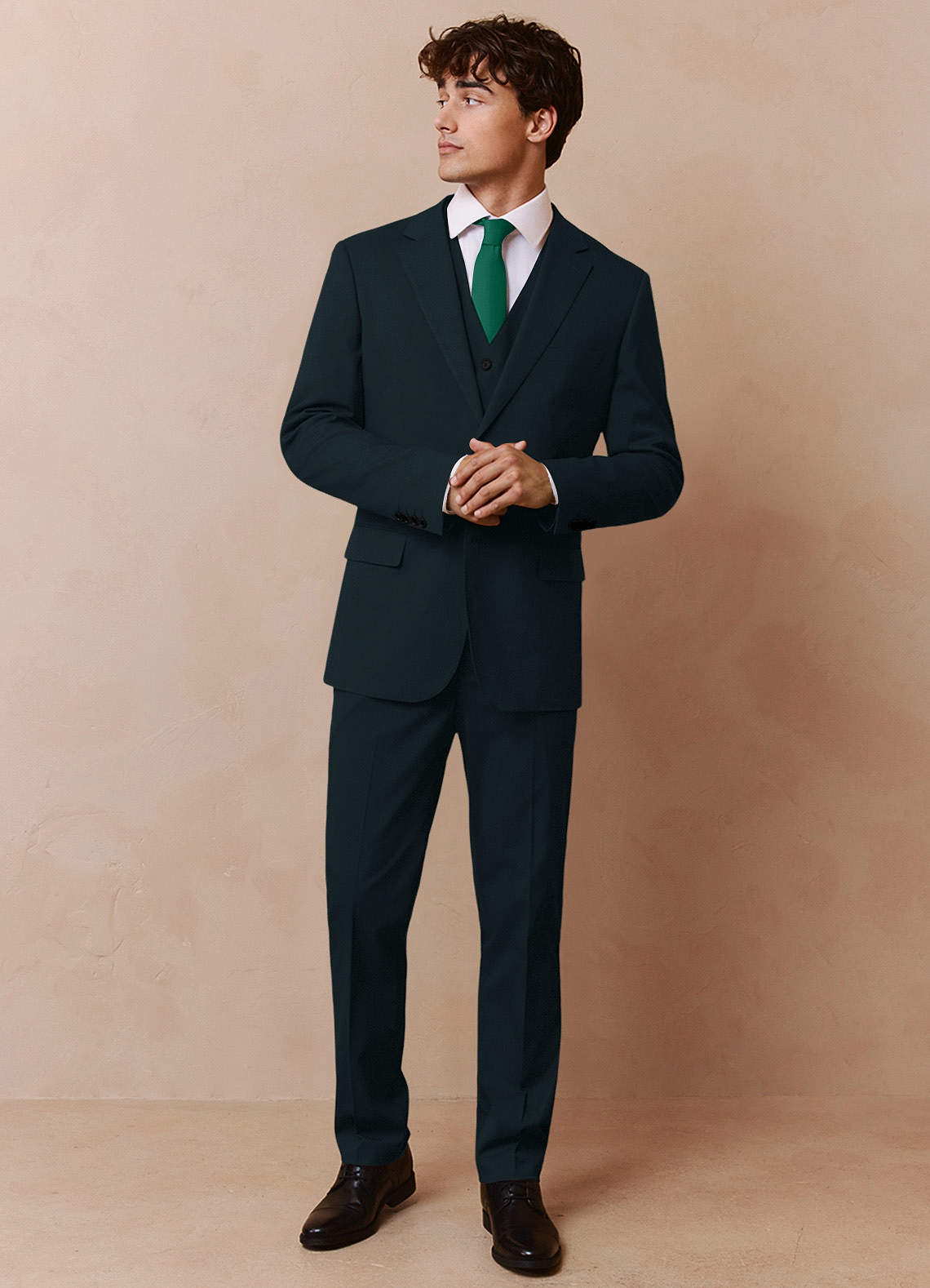 front Savile Dark Green Wool Blend 3-Piece Suit