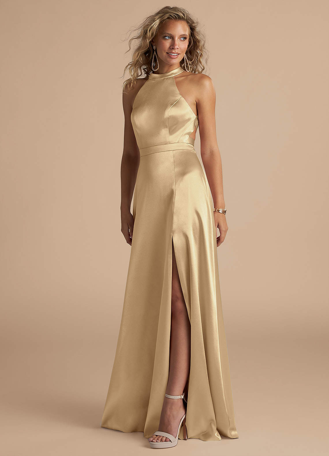 Azazie Clarice Ready to Ship Champagne Metallic Satin Bridesmaid Dresses |  Azazie