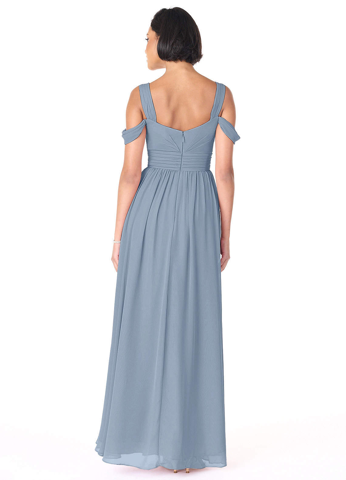 Azazie Lianne Bridesmaid Dresses Dusty Blue A-Line Off the Shoulder Chiffon Dress image6