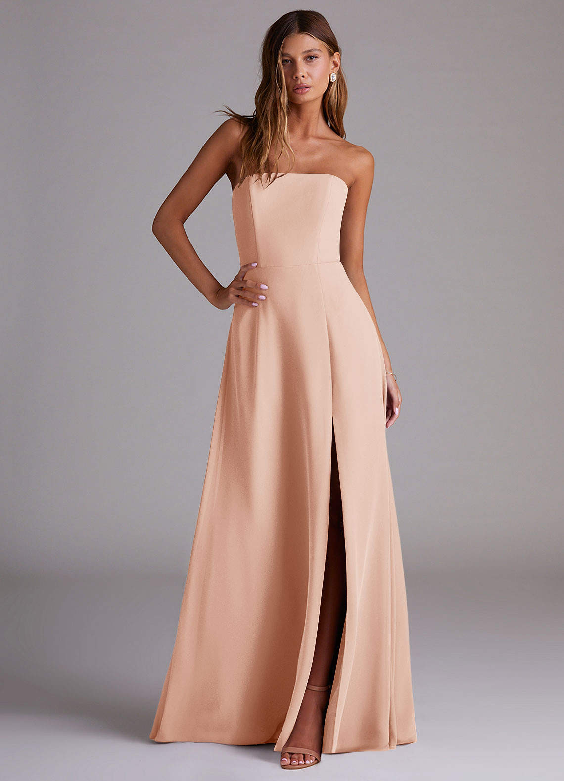 Azazie Wren Bridesmaid Dresses English Rose A-Line Side Slit Chiffon Convertible Dress image2