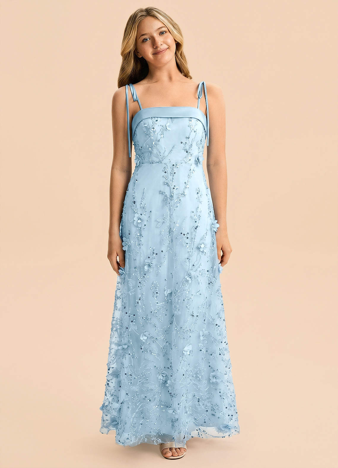 blue junior formal dresses Lovely Light Blue Lace Applique Tulle Prom Dress, Blue Junior Party Dr   Cutedressy
