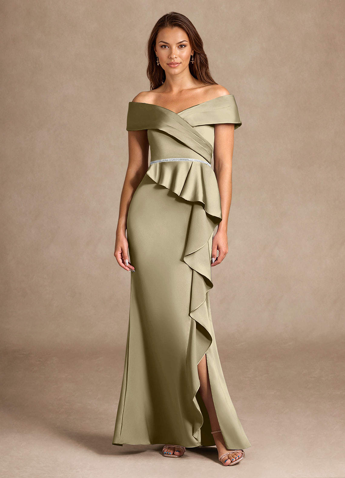 Azazie Dareia vestidos de madre de la novia Vestido de Musgo Verde de Satén Elástico de Sirena con Vestidos sin tirantes image2