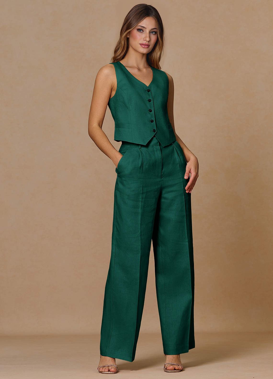 front Belicia Esmeralda Traje de dos piezas 100% lino